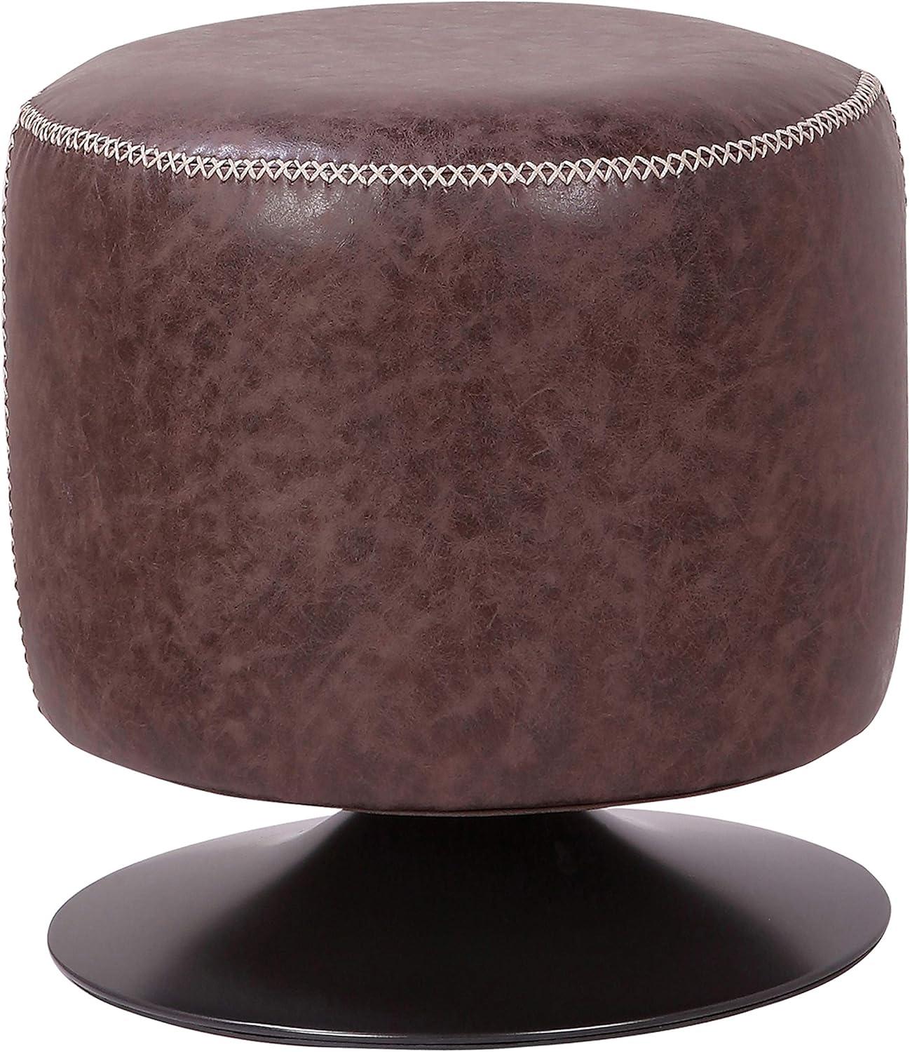 PaFagwy Gaia PU Leather Round Ottoman Ottomans & Cubes, Vintage Coffee Brown