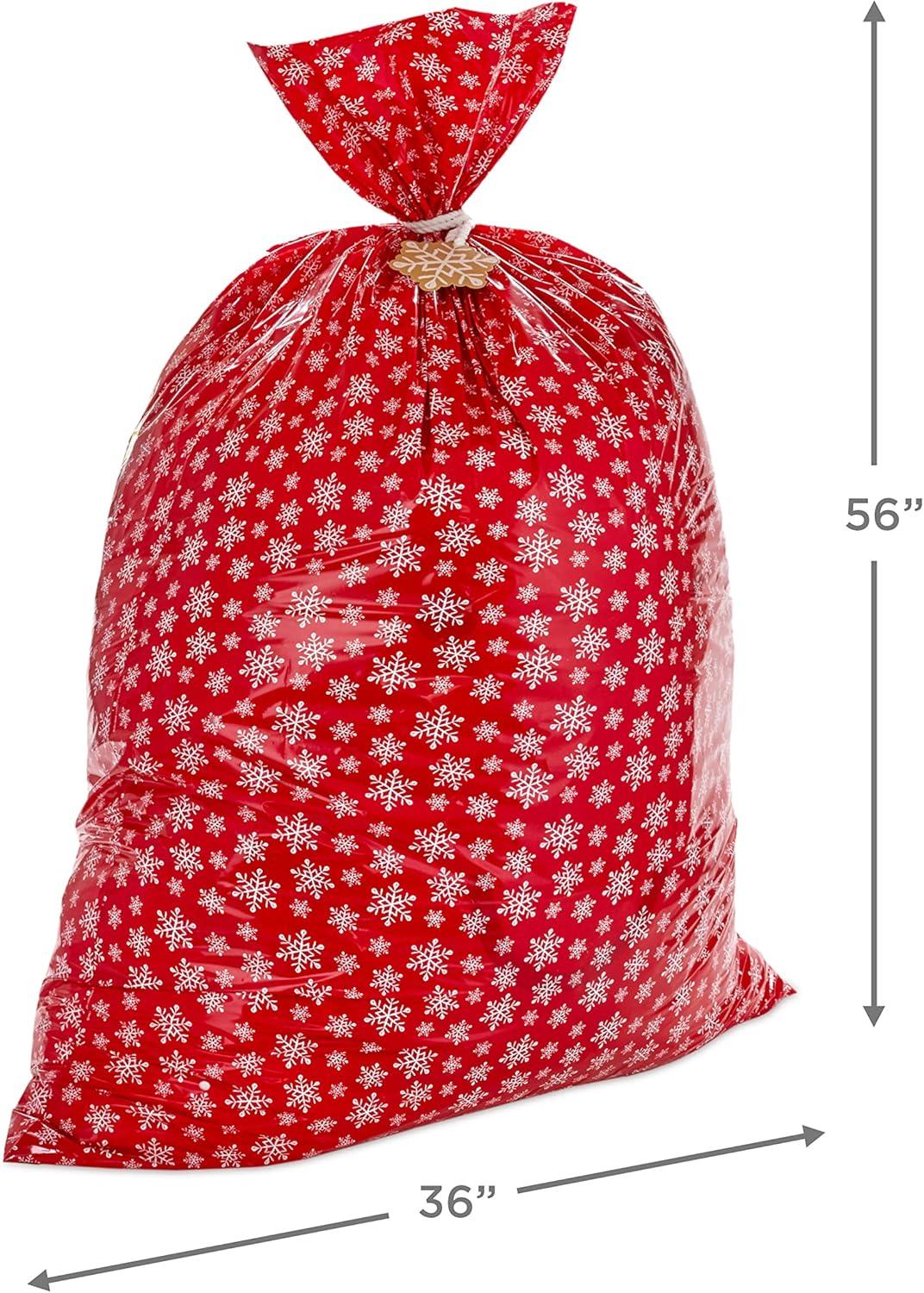 Hallmark Jumbo Plastic Holiday Gift Bags (2 Bags: Snowflakes on Red, Rustic Snowmen) for Carry-on Luggage, Giant Stuffed Animals, Bedding Sets