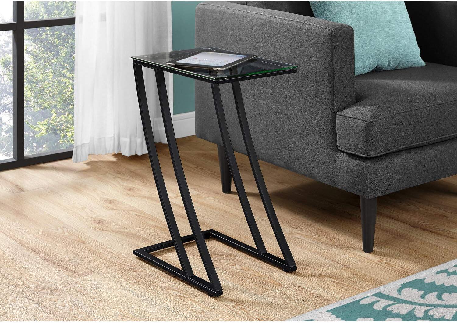 Monarch Specialties ACCENT TABLE - BLACK METAL WITH TEMPERED GLASS