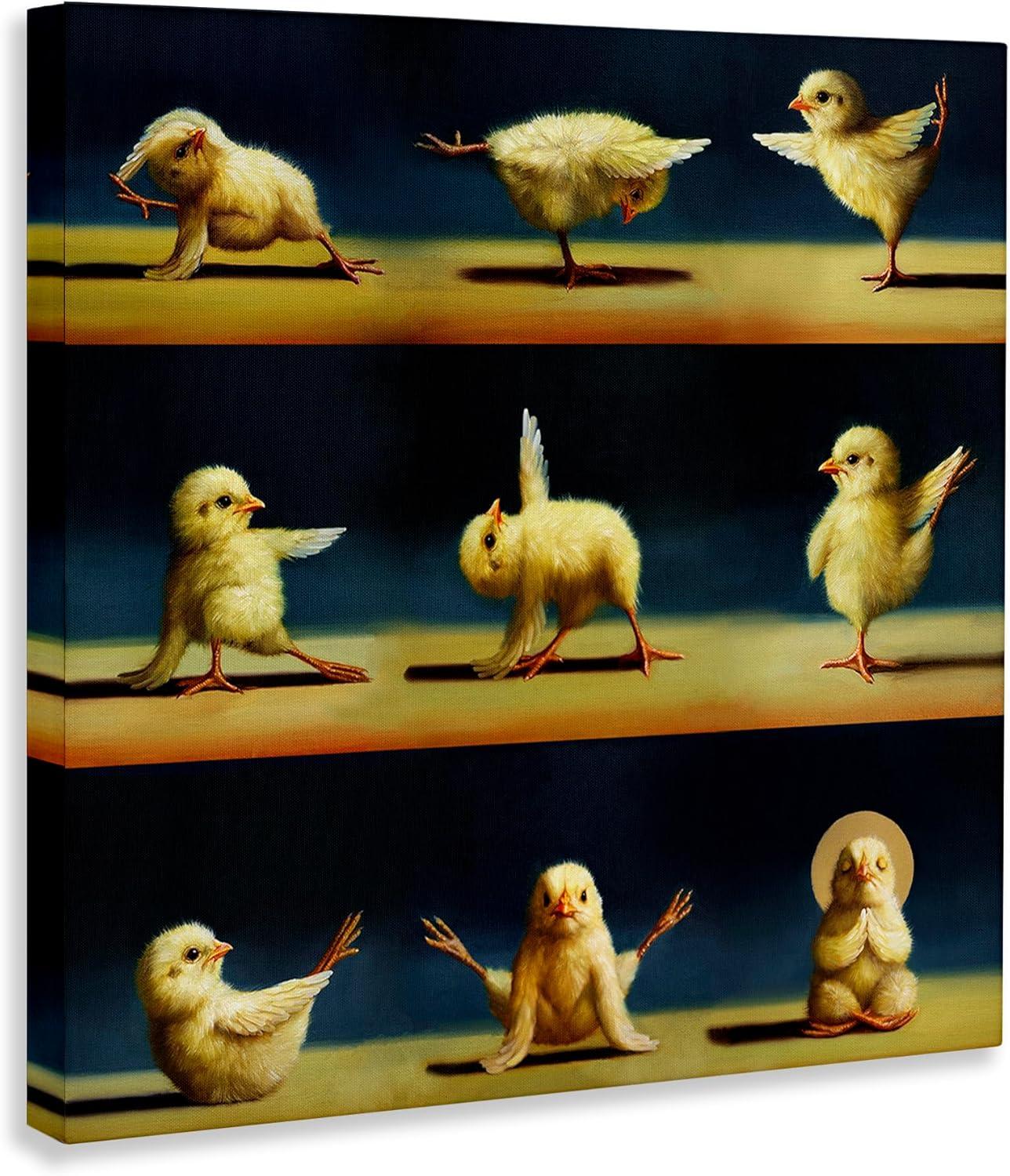 Yoga Chicks Stretching Farm Animals Funny Exercise Painting Animals & Insects Painting Gallery-Wrapped Canvas Print Wall Art