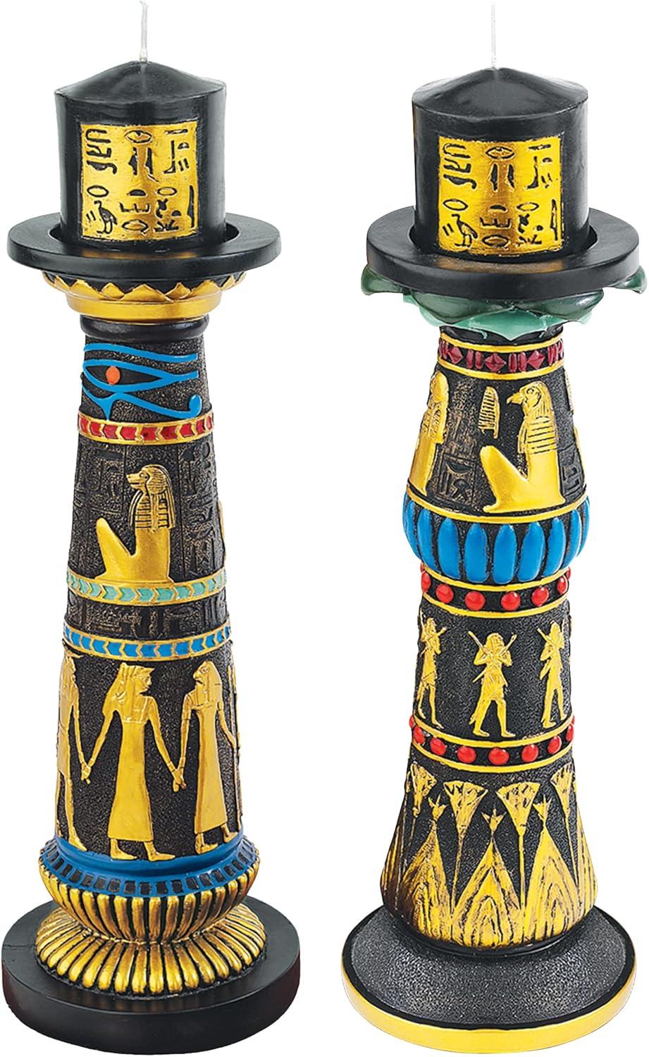 Temple Of Luxor Candleholders 11'' H Resin Tabletop Candlestick