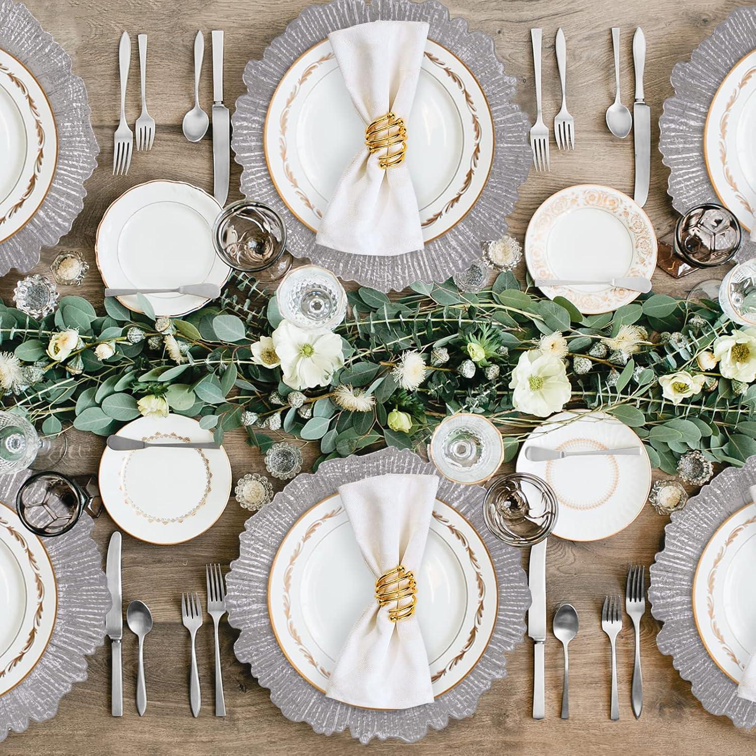 Silver Textured Plastic Charger Plates Set of 12, Round 13"