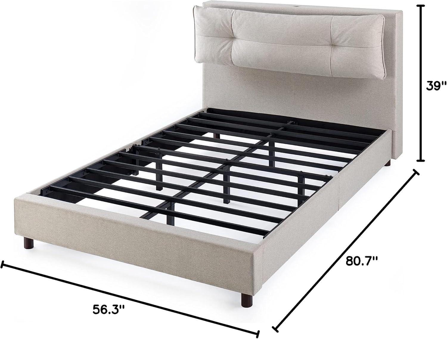 Zinus 39" Avery Platform Bed, Reclining Fabric Headboard and USB Ports, Beige, King