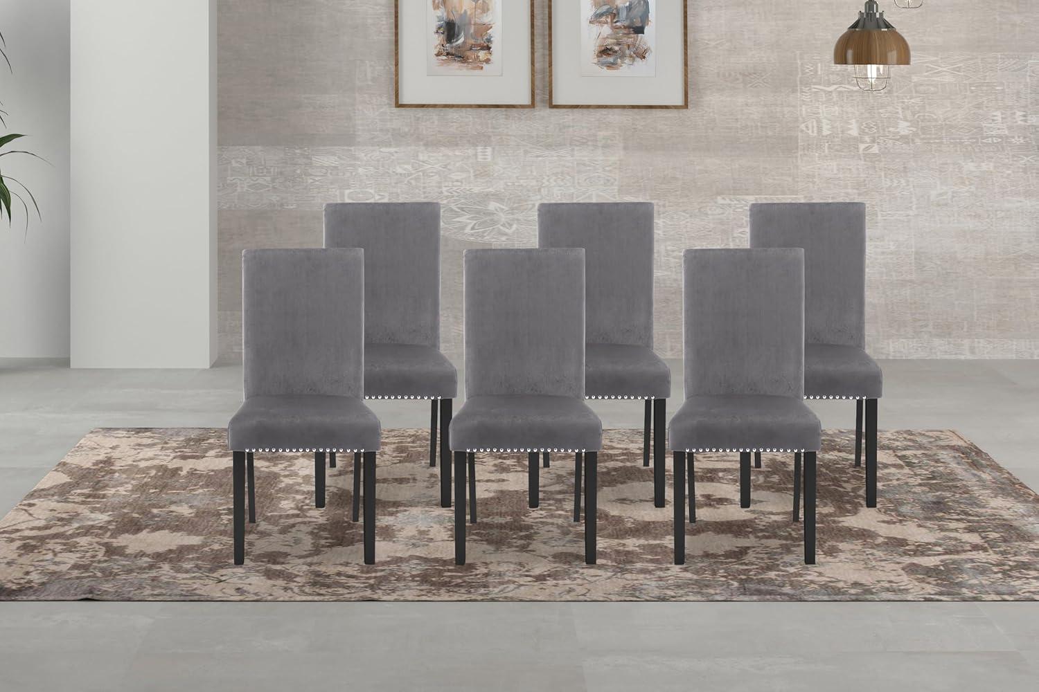 Celeste Gray Velvet Upholstered Dining Chairs with Espresso Wood Legs, Set of 6