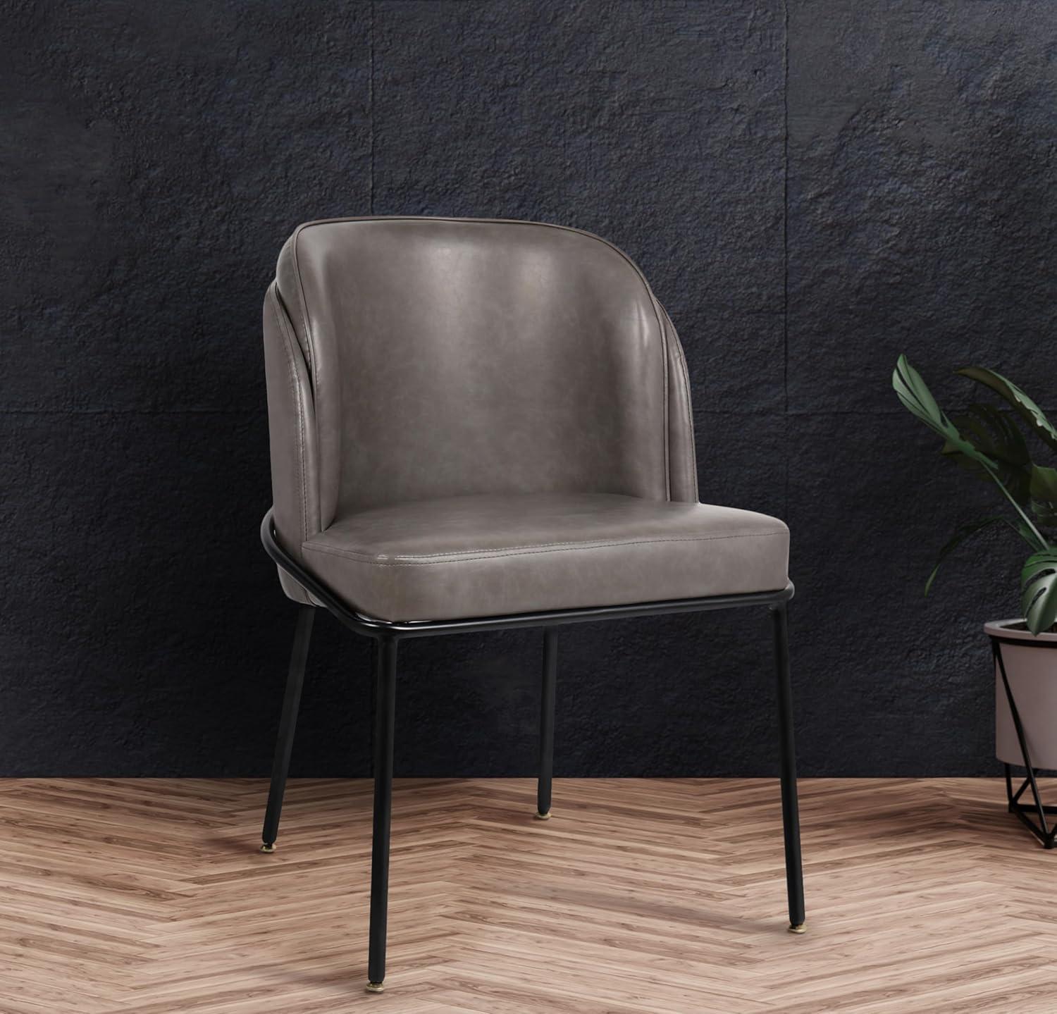 Gray Faux Leather Upholstered Side Chair with Metal Legs