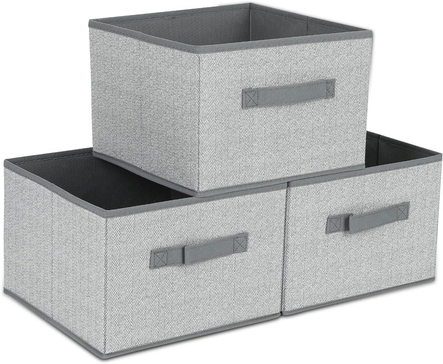 Gray Foldable Fabric Storage Bins with Handles, 11 x 11 x 8 inch