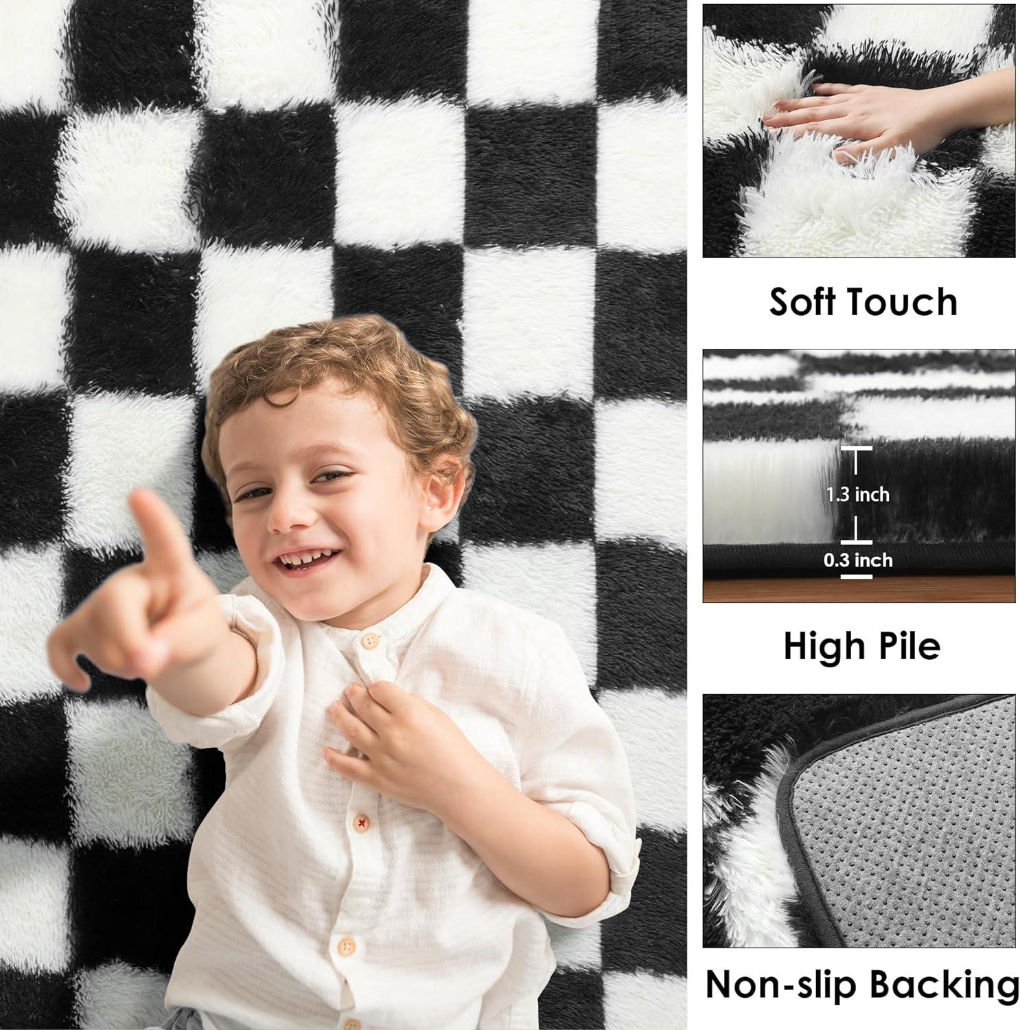 Luxe Weavers Checkered Black and White Geometric 8x10 Area Rug