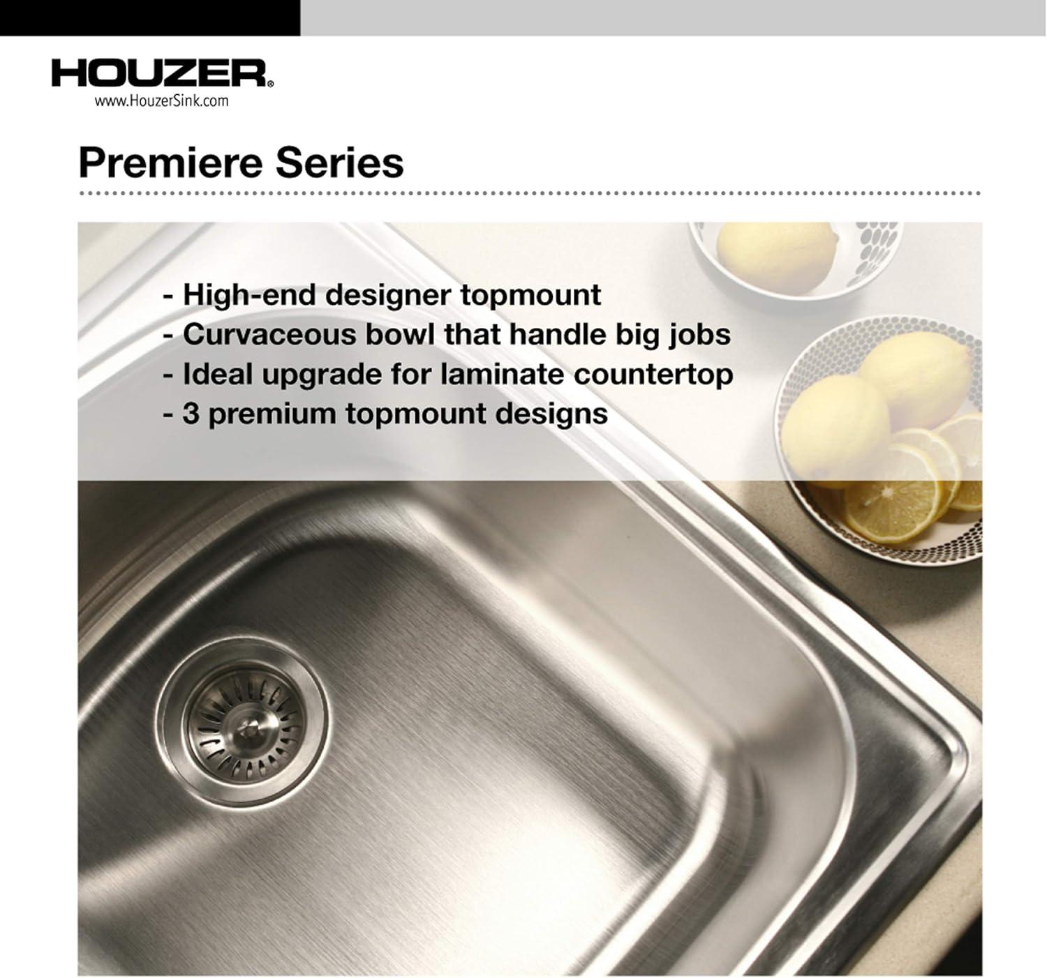 Houzer 41 in Stainless Topmount 4-hole Triple Bowl Kitchen Sink with Strainer and Grids - PGT-4322-C