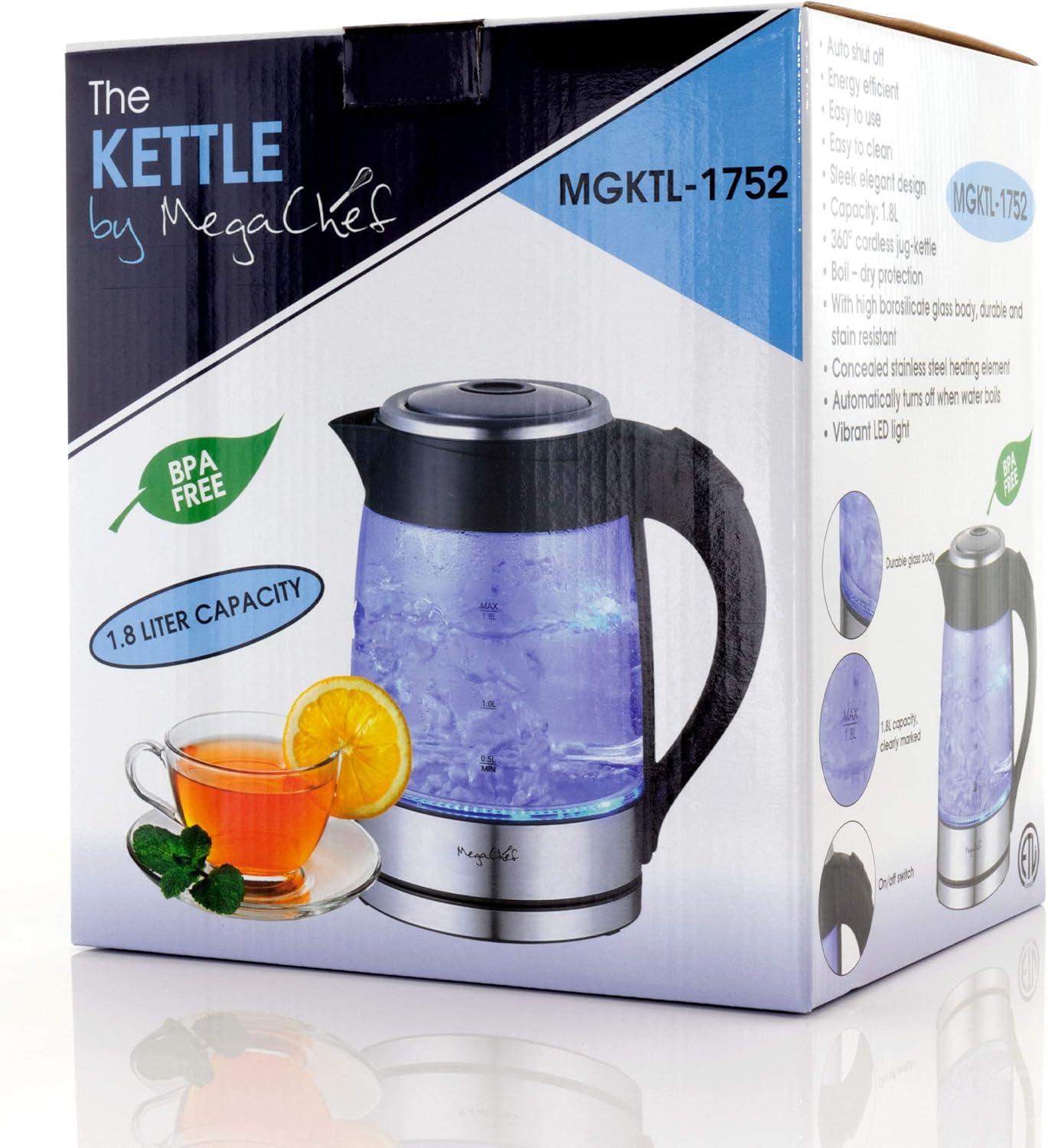 MegaChef 1.8Lt. Glass and Stainless Steel Electric Tea Kettle