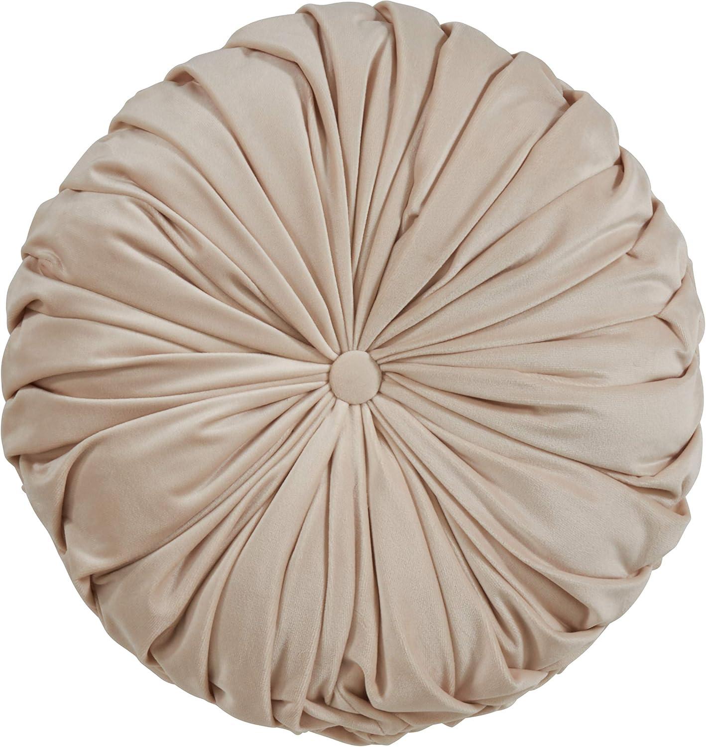 14" Velvet Pintucked Poly Filled Round Throw Pillow - Saro Lifestyle