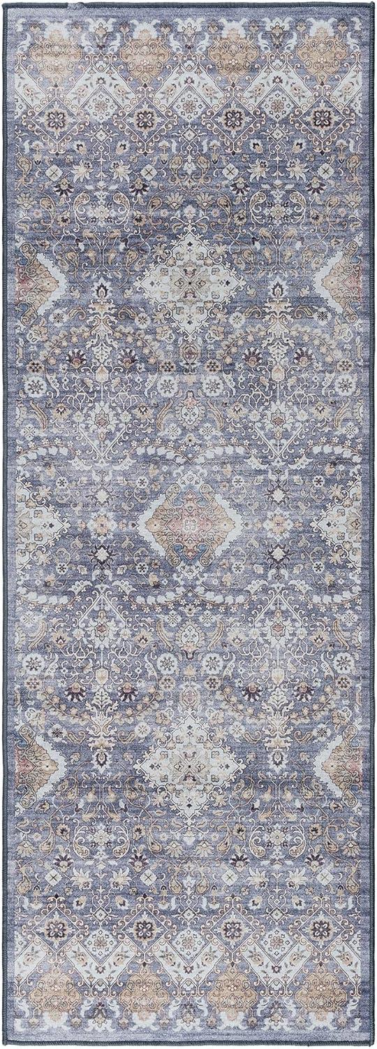 Tanis Gray Polyester Washable Moroccan Bohemian Runner Rug