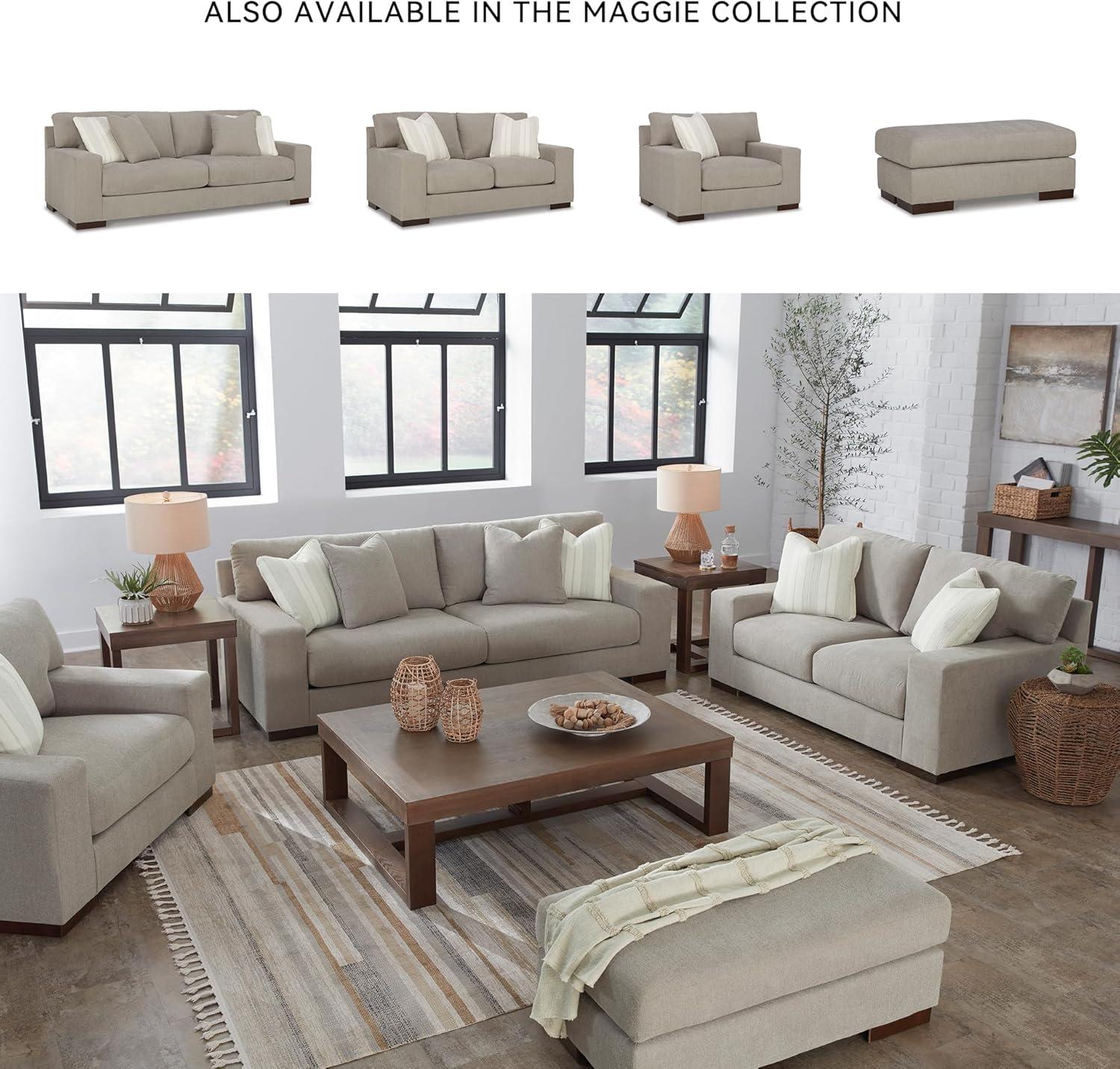 Beige Fabric Loveseat with Removable Cushions