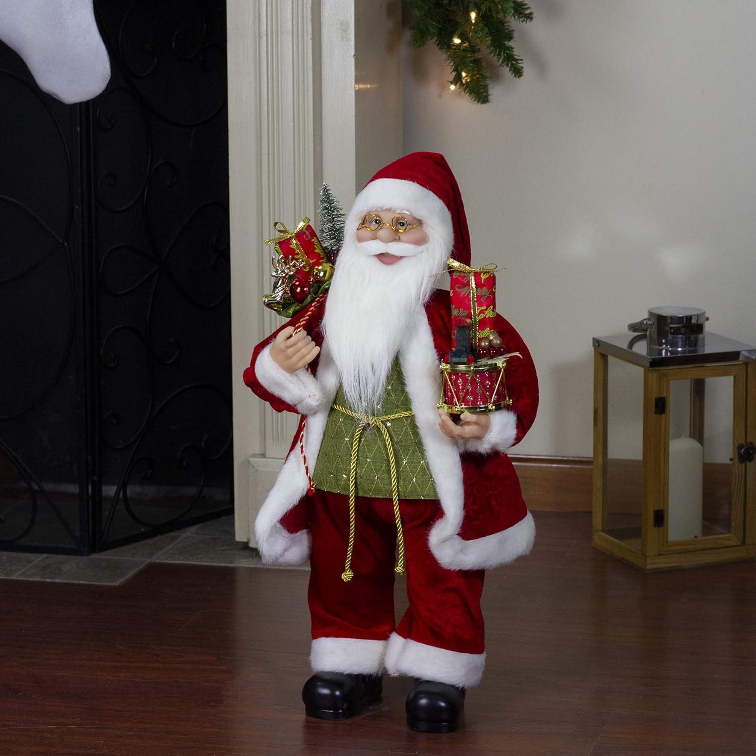 24" Red and White Santa Claus with Presents and Drum Christmas Figure