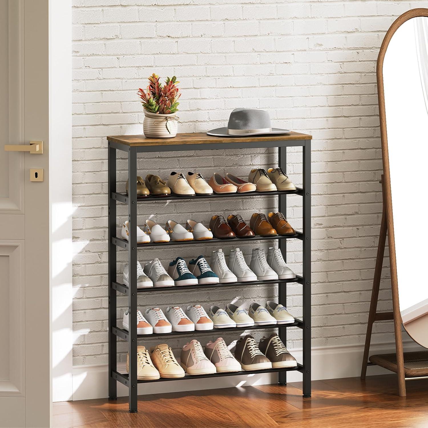 Shoe Rack, 6-Tier Shoe Organizer, for 18-24 Pairs of Shoes, Large Capacity Shoe Storage Shelf, Durable and Stable, for Entryway, Closet, Hallway, Dorm Room, Industrial, Rustic Brown BF67XJ01G1