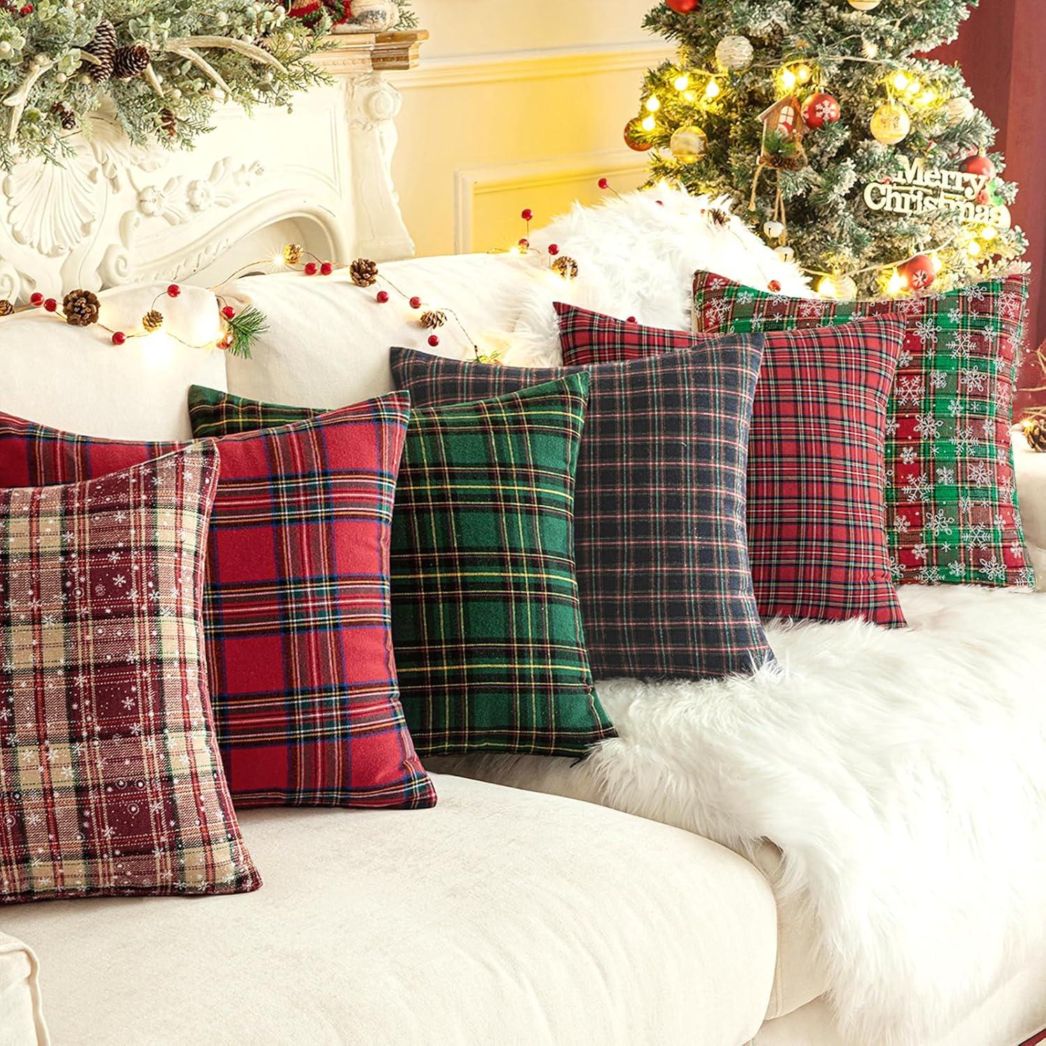 Red and Beige Tartan Plaid Snowflake 18" Polyester Euro Pillow Covers