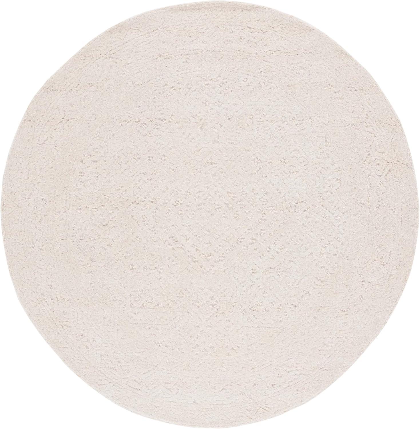 Ivory Geometric Handmade Wool Round Tufted Rug, 6'