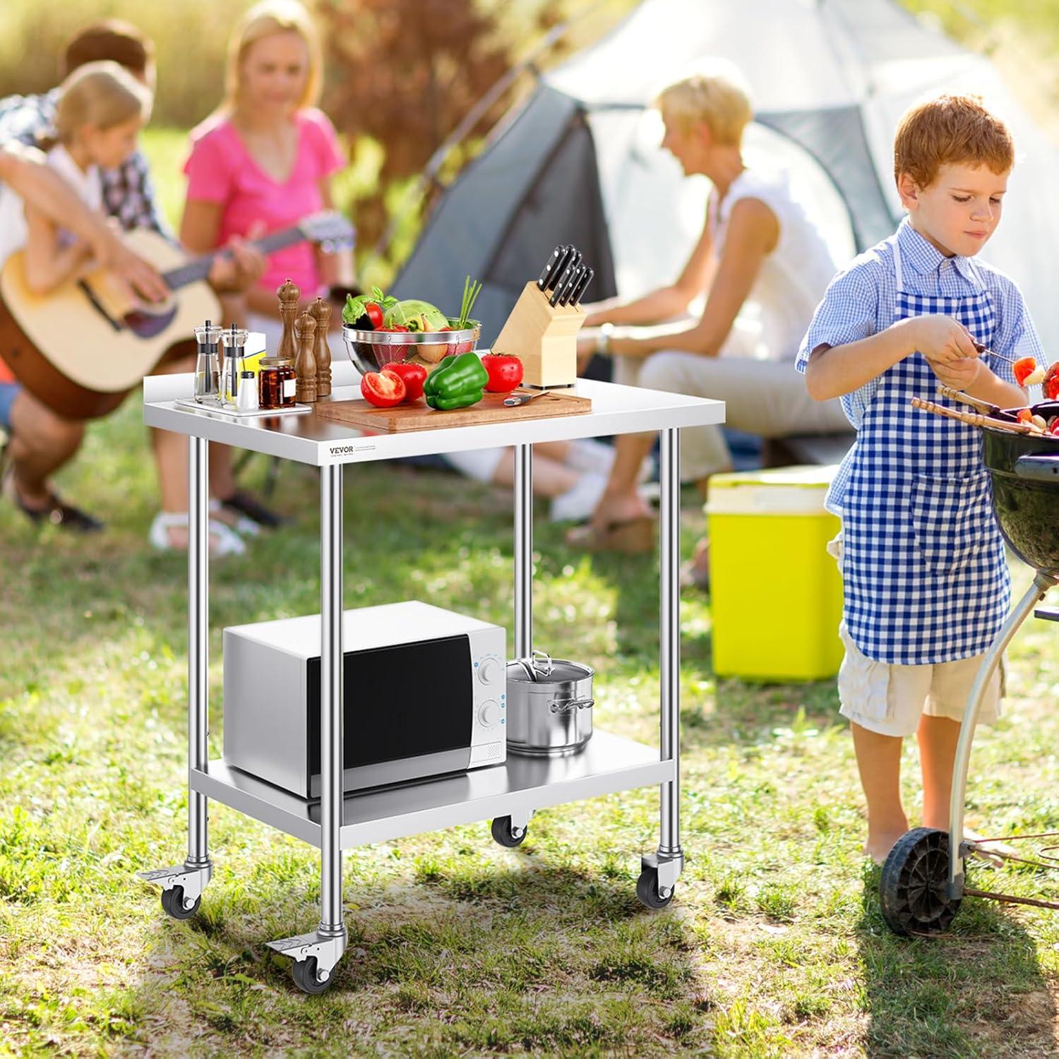 VEVOR VEVOR Stainless Steel 24'' W x 40'' H Adjustable Portable Work Table