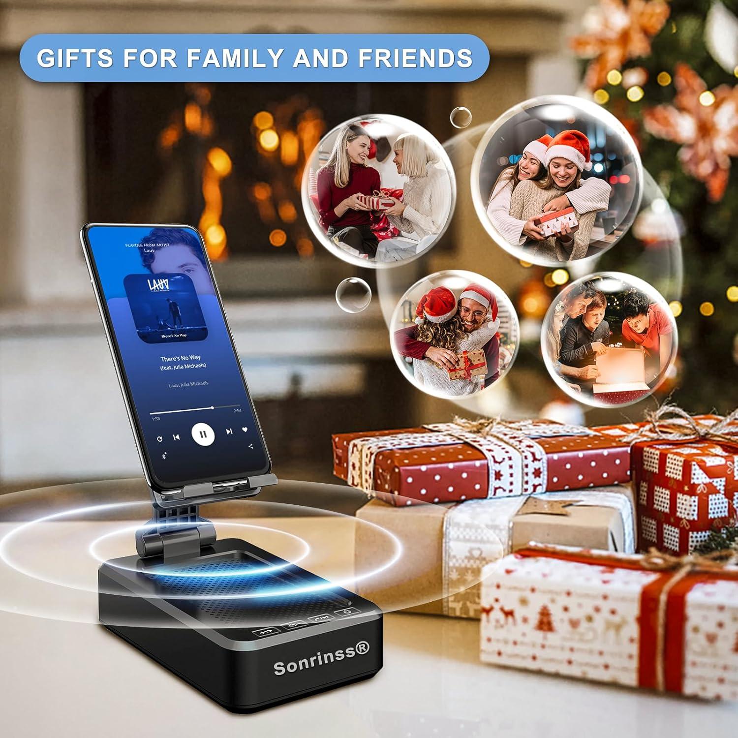 Cell Phone Stand with Wireless Bluetooth Speaker Compatible for Any Smartphones,Anti-Slip Design Phone Holder with HD Surround Sound Bluetooth Speaker for Home,Office,Outdoor