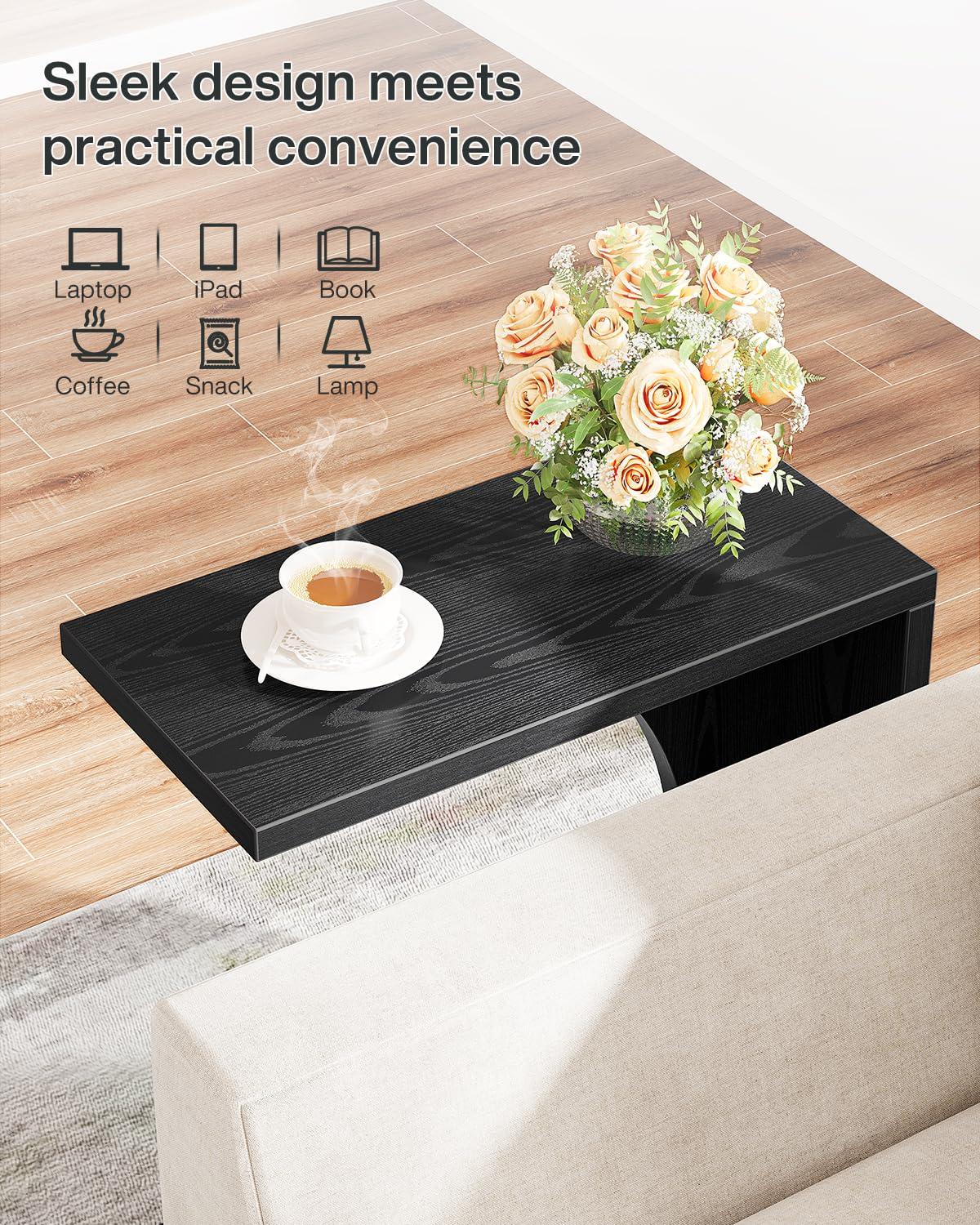 Tribesigns C-Shaped End Table, Couch Table for Small Space, Black