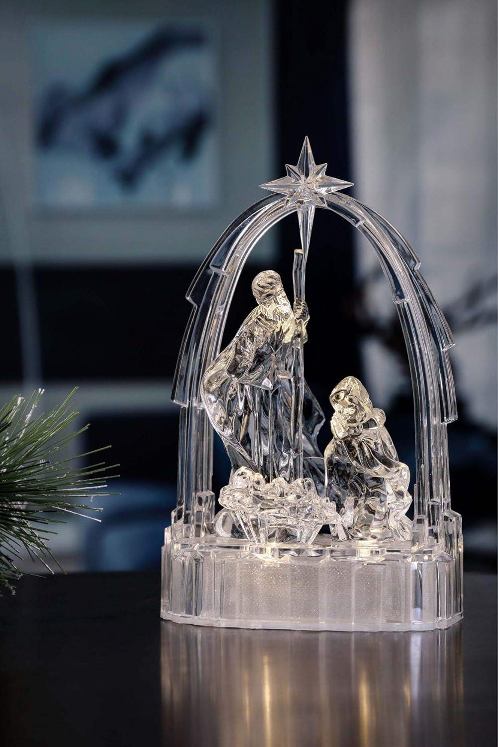 Clear and Gold LED Lighted Holy Family Christmas Figurine Set