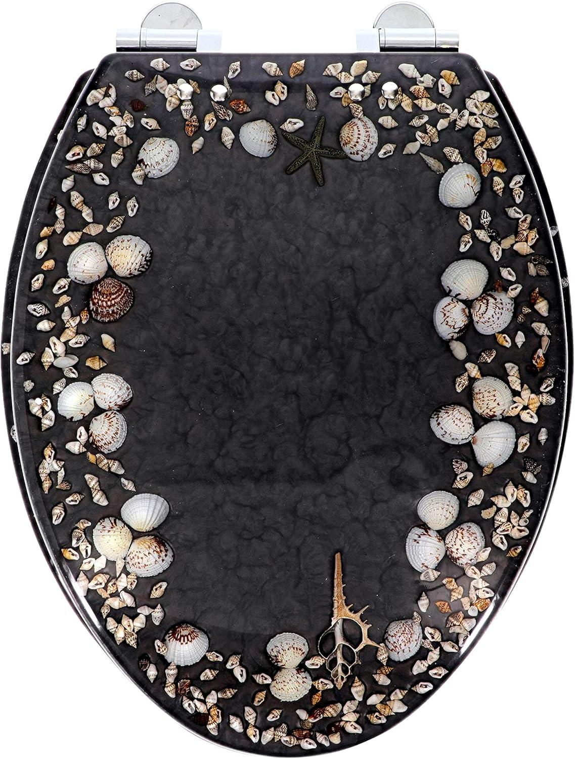 Home+Solutions Deluxe Resin Maui Decorative Elongated Toilet Seat - Coastal Decor, Beach House, Shells, No Slam Toilet, Slow Close, Resin Elongated Toilet Seats