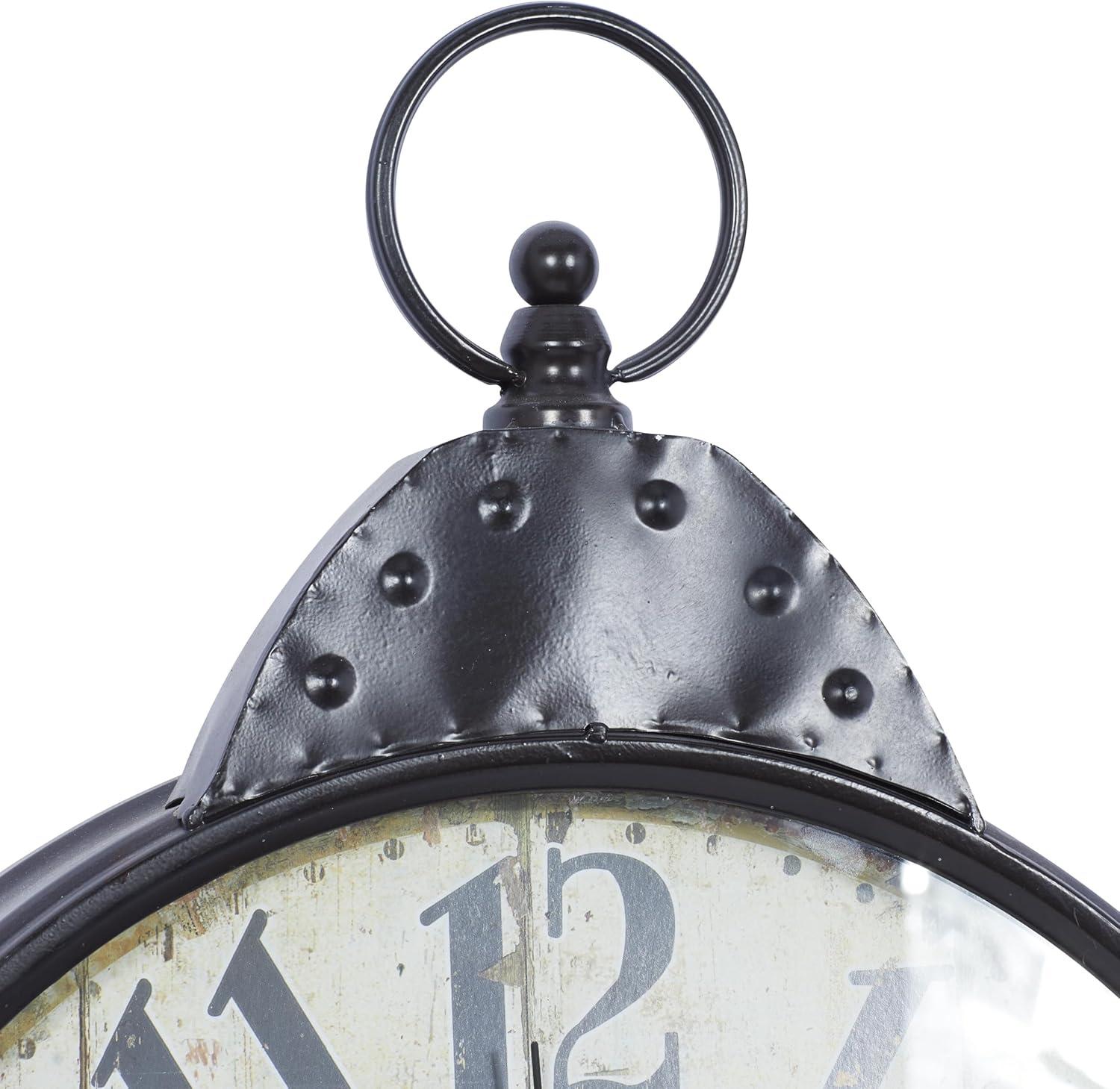 DecMode 20" Black Metal Finial Distressed Pocket Watch Inspired Wall Clock with Beige Clockface