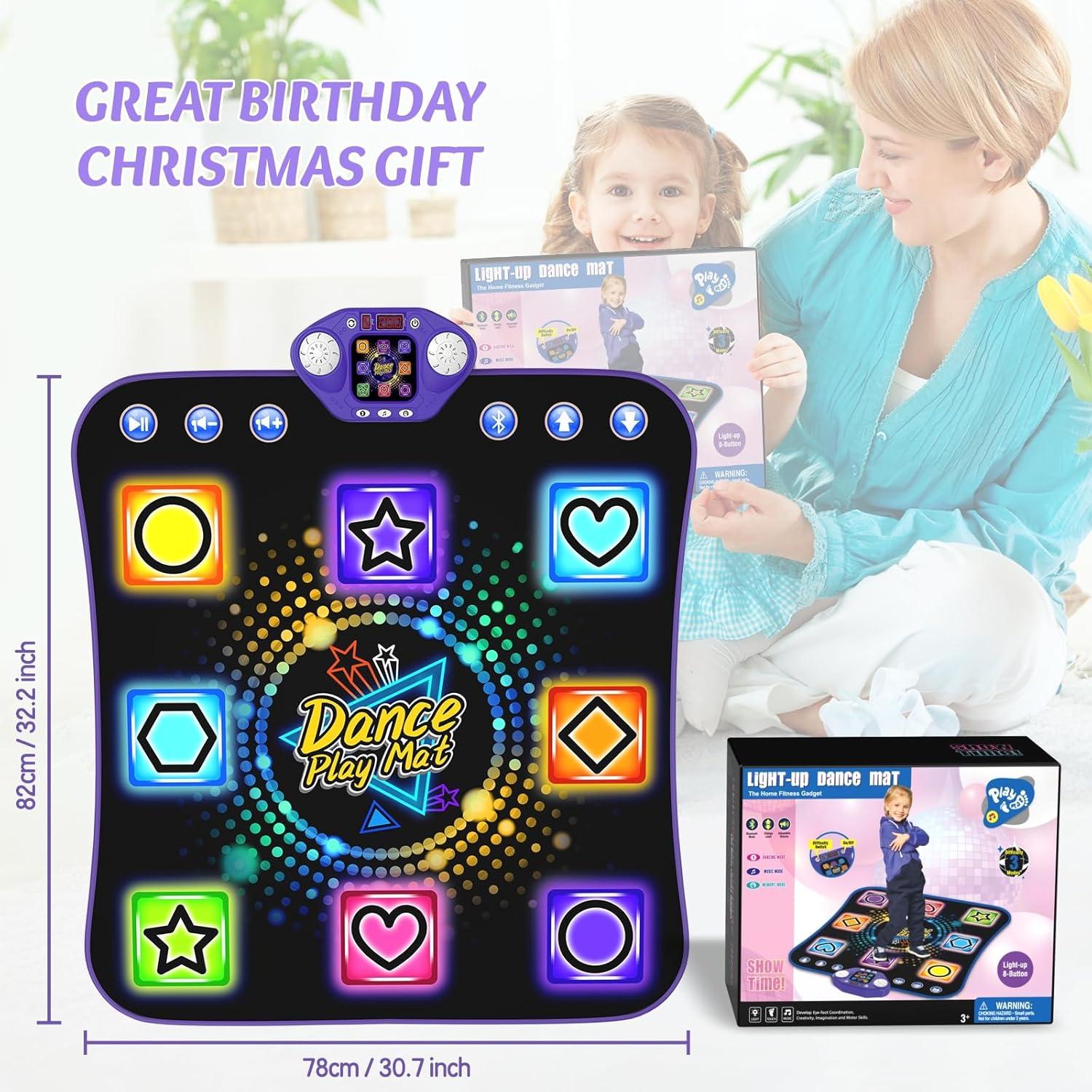 Dance Mat Toys for 3-12 Year Old Girls - Light Up 8 Buttons Dance Mat for Kids Age 4-8 Bluetooth Dance Pad - Kids Toy 8-12 Year Old, Birthday for 3 4 5 6 7 8 9 10+ Year Old Boys Kids