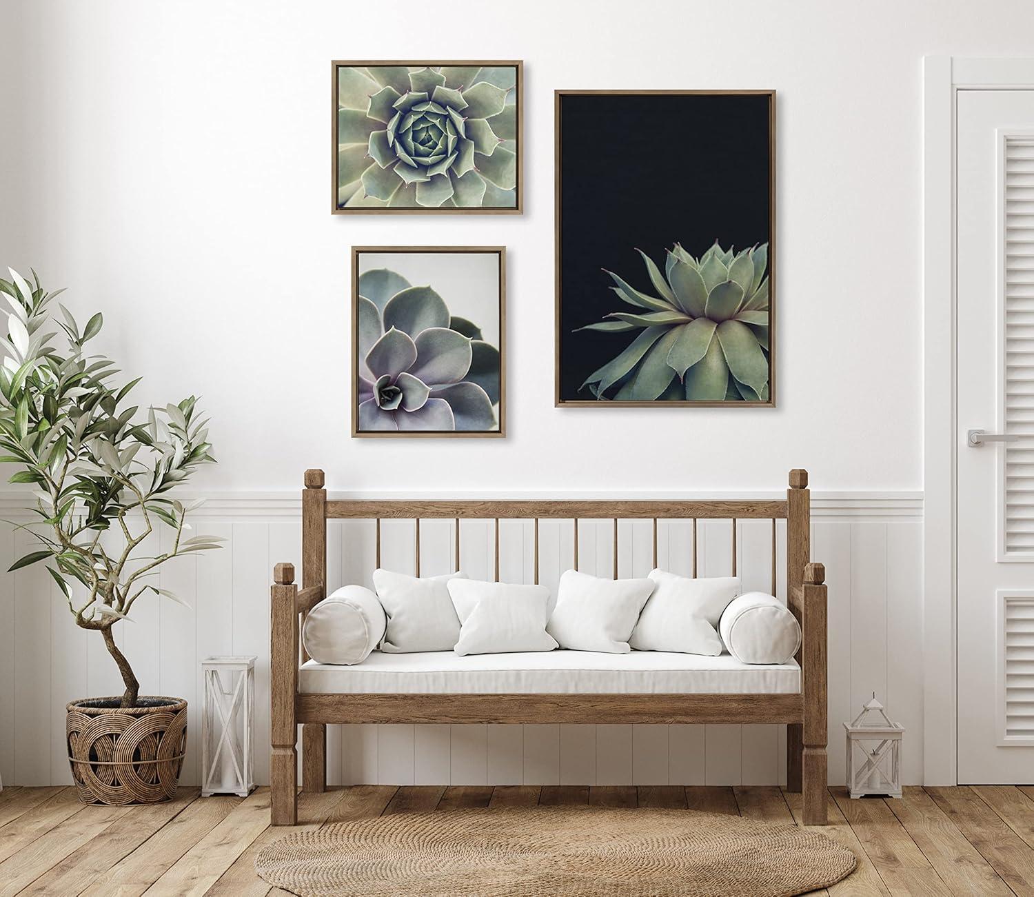 (Set of 3) 23" x 33" Sylvie Succulent Framed Canvas Set Gold - Kate & Laurel All Things Decor: Tranquil Botanical Art