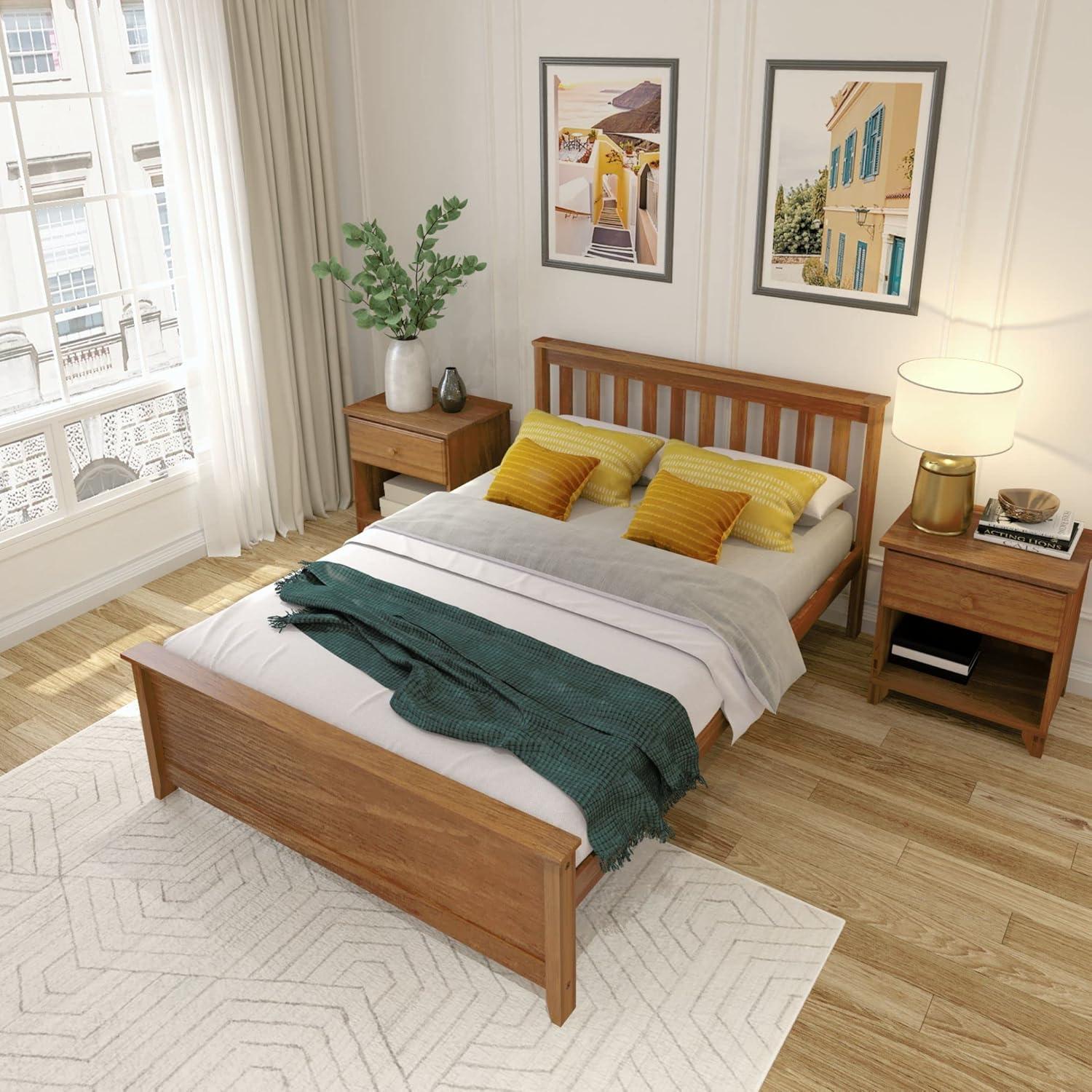 Plank+Beam Solid Wood Full Bed Frame with Headboard, Classic Full Size Adults Platform Bed