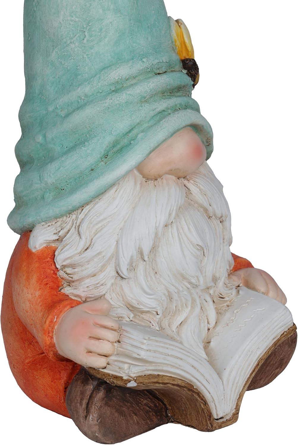 Alpine Corporation Gnome With Turquoise Hat Reading Book Décor: Ceramic Statue, Mythical Charm, Indoor/Outdoor Use