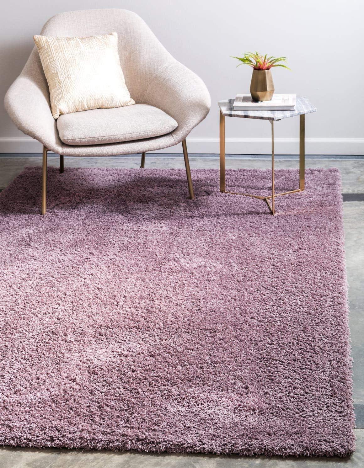 Mauve Rectangular Solid Shag Synthetic Area Rug 5' x 8'