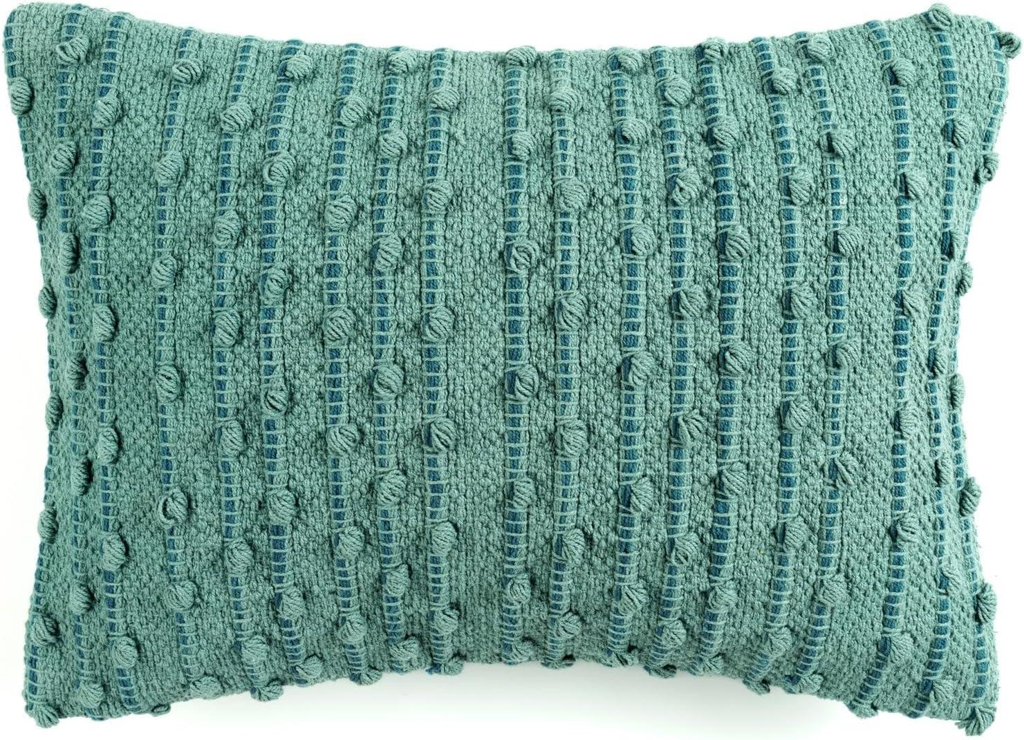 Oil Blue Textured Cotton Woven Rectangular Pillow