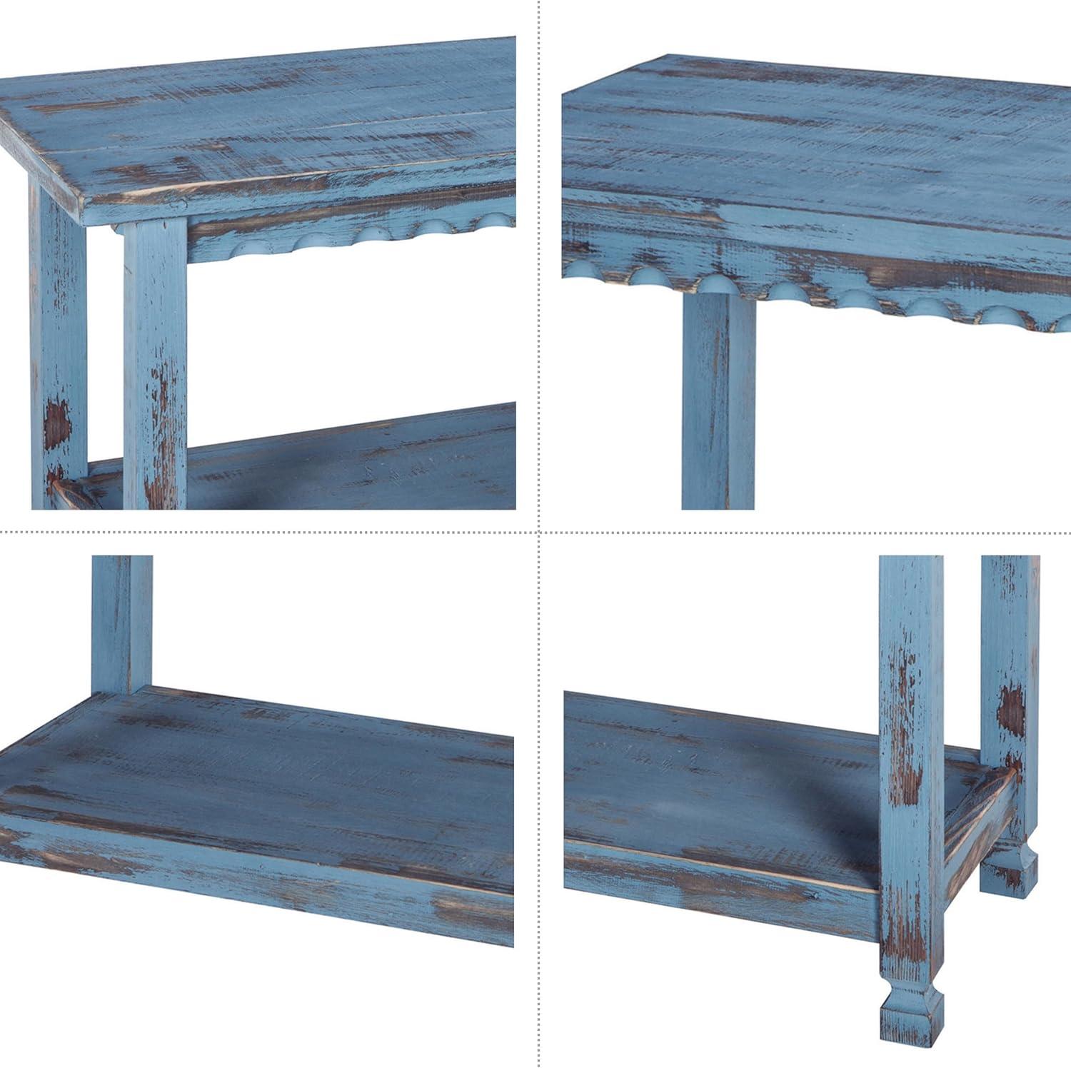 36" Bench Hardwood Blue - Alaterre Furniture: Cottage Style, Square Legs, No Back