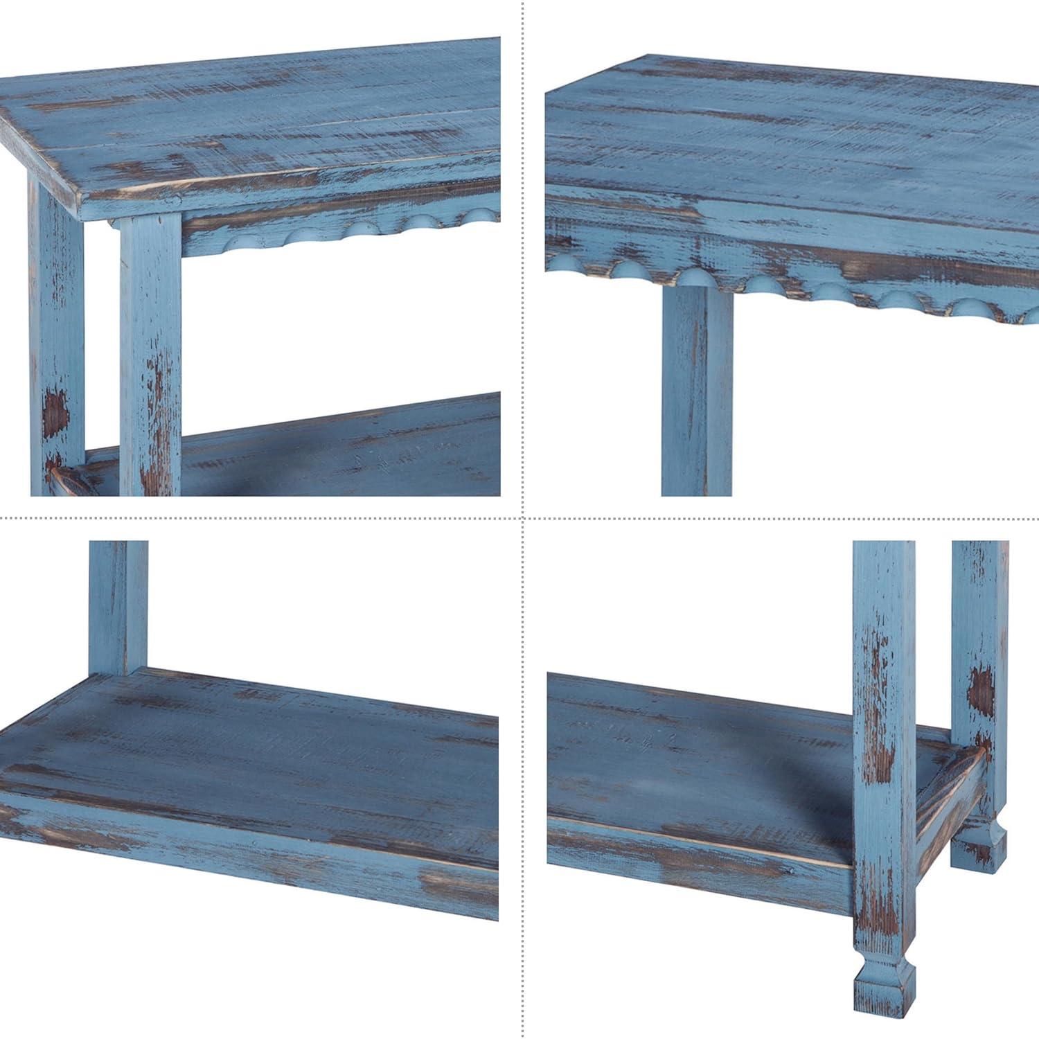 36" Bench Hardwood Blue - Alaterre Furniture: Cottage Style, Square Legs, No Back