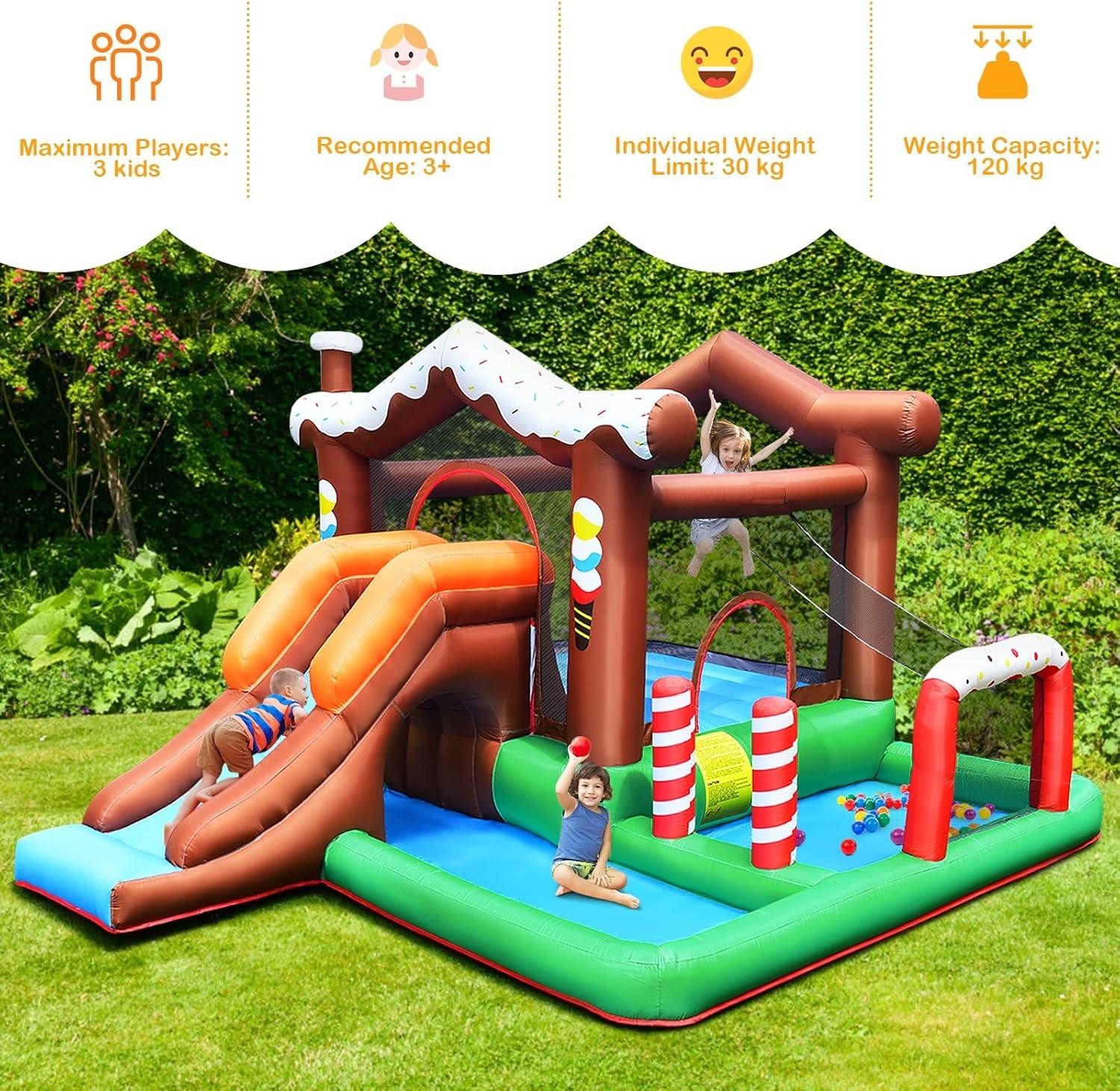 Snow Theme Inflatable Bounce House with Slide and Tunnel