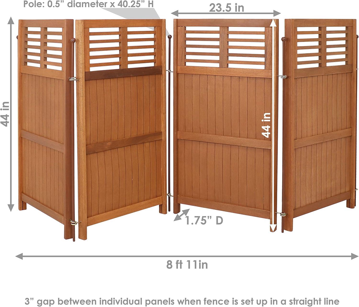 Sunnydaze Outdoor Patio or Porch Meranti Wood with Teak Oil Finish Folding Privacy Screen Fence - 44"