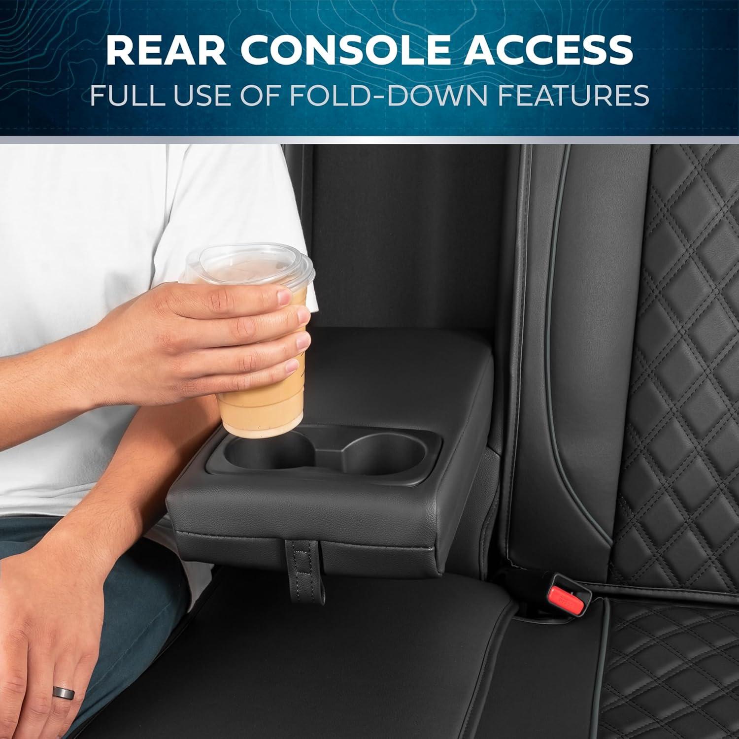 MotorBox Car Seat Covers Prestige Edition Faux Leather Black & Beige Seat Covers for Car Diamond Stitched Cushioned Seat Protectors for Auto, Trucks, SUV, Car Full Set