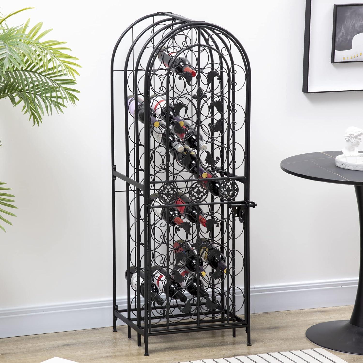 HOMCOM 45-Bottle Modern Wine Organizer Decorative Portable Wrought Iron Wine Rack Jail