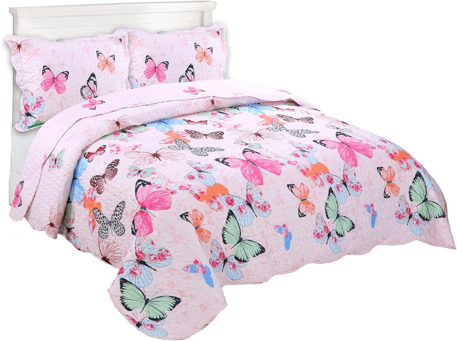 MarCielo Kids Butterfly Printed Quilts, Full/Queen - Soft Polyester, 3 Count