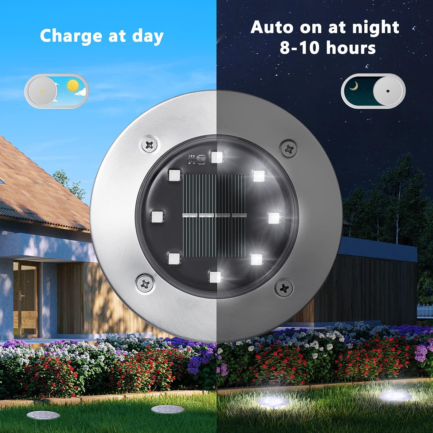 12 Pack Solar Ground Lights, 8 LED Solar Powered Disk Lights Outdoor Waterproof Garden Landscape Lighting for Yard Deck Lawn Patio Pathway Walkway