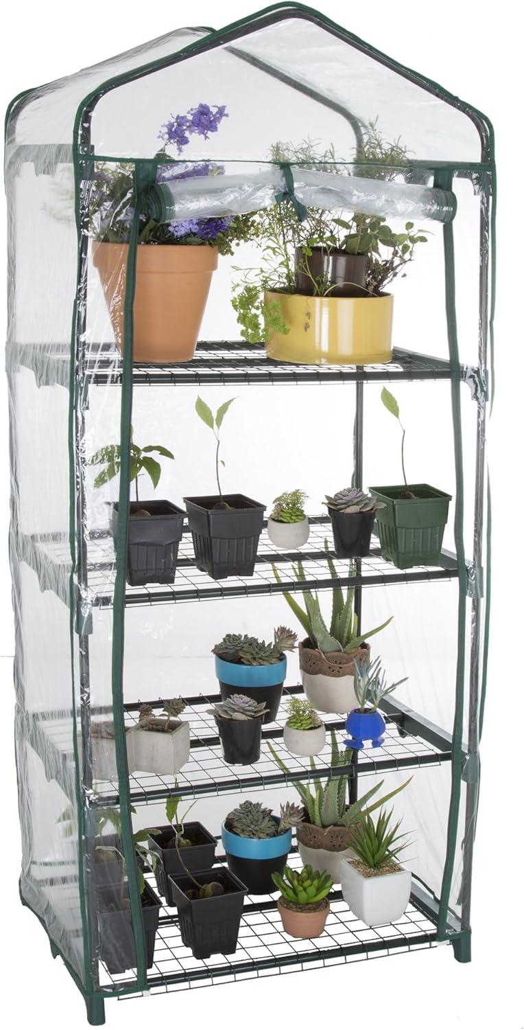 4-Tier Portable Mini Greenhouse- Rust-Resistant Frame and PVC Cover for Indoor/Outdoor