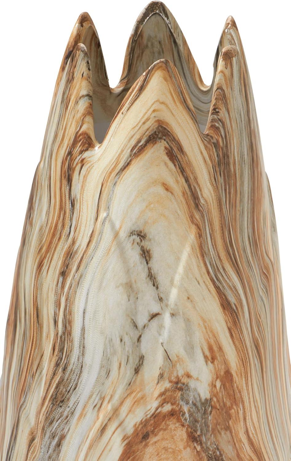 DecMode 21" Marbled Beige Ceramic Vase with Angled Edge Opening and Rust Accents