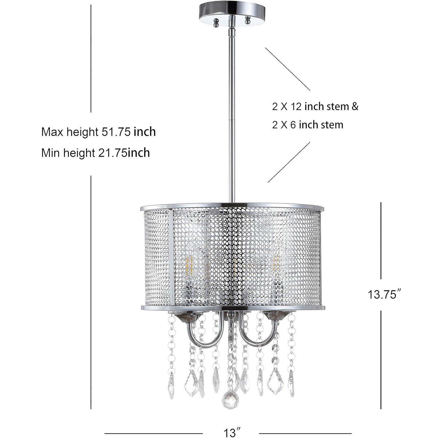 JONATHAN Y JYL7465A Avah 13" Metal/Crystal Adjustable LED Drop Chandelier, Glam, Contemporary for living room, dinning room, bedroom, office Bulb Included, Chrome