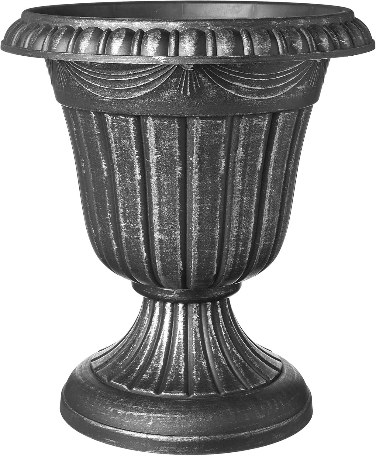 Classic 10" x 12" Brushed Silver Plastic Urn Planter