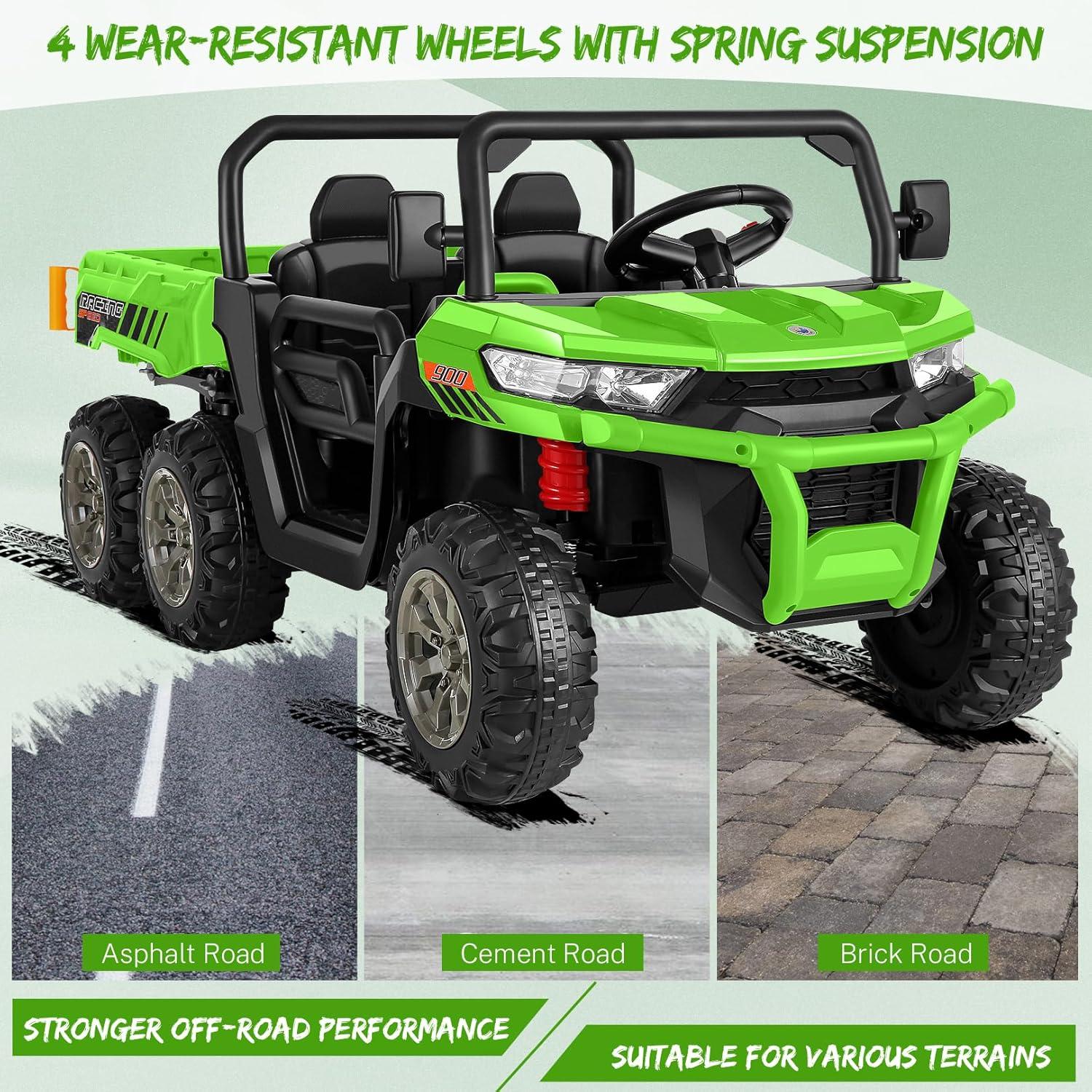 DreamDwell Home 4 Wheels 24V Ride on Dump Truck Toys 2 Seater Kids Ride On UTV Car with Remote Control,Electric Dump Bed