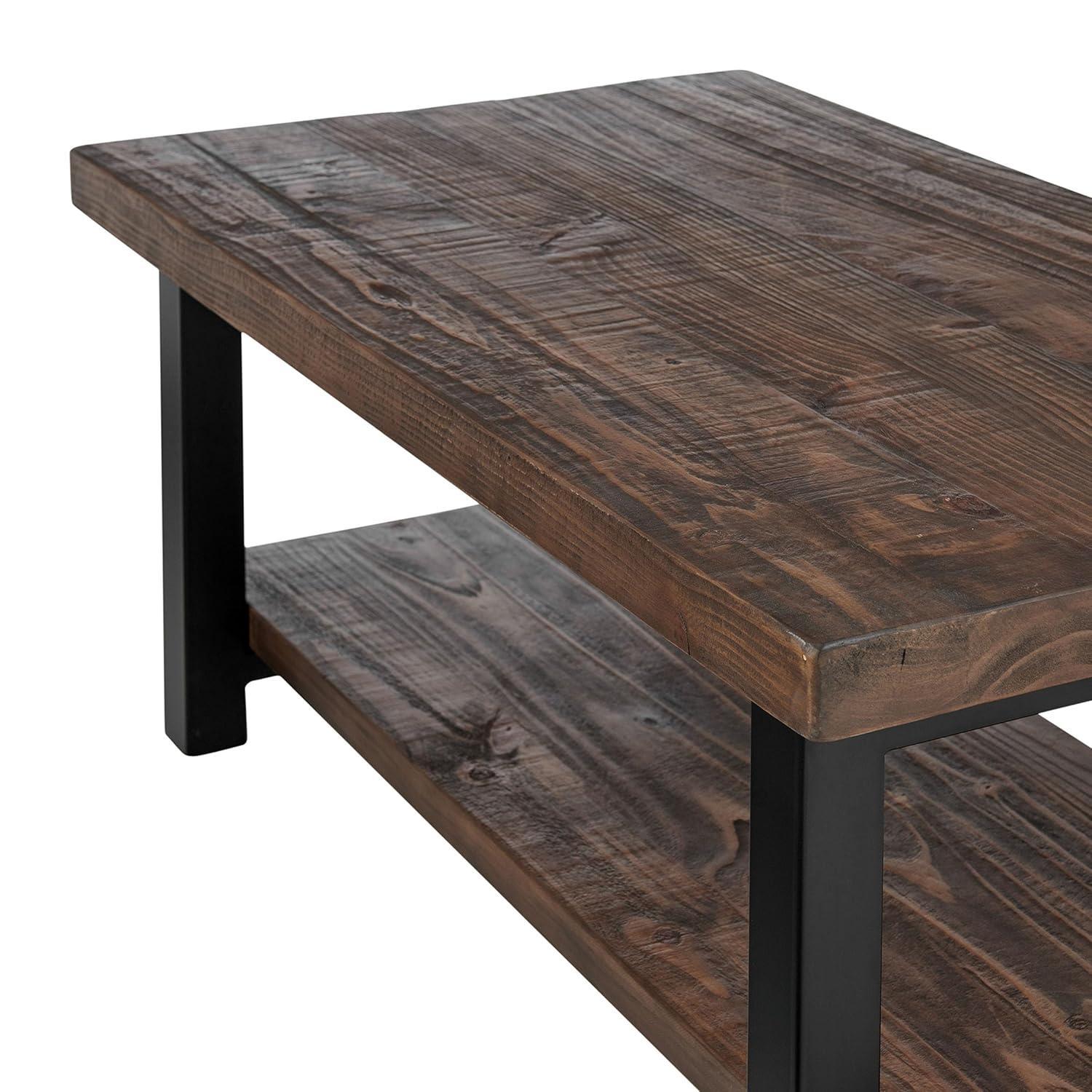 Alaterre Furniture 42" Pomona Wide Coffee Table Wood Rustic Natural: Fixed Shelf, Metal Frame, Living Room Furniture