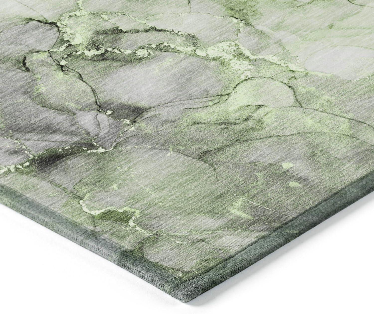 Green and Gray Watercolor Synthetic Washable Area Rug