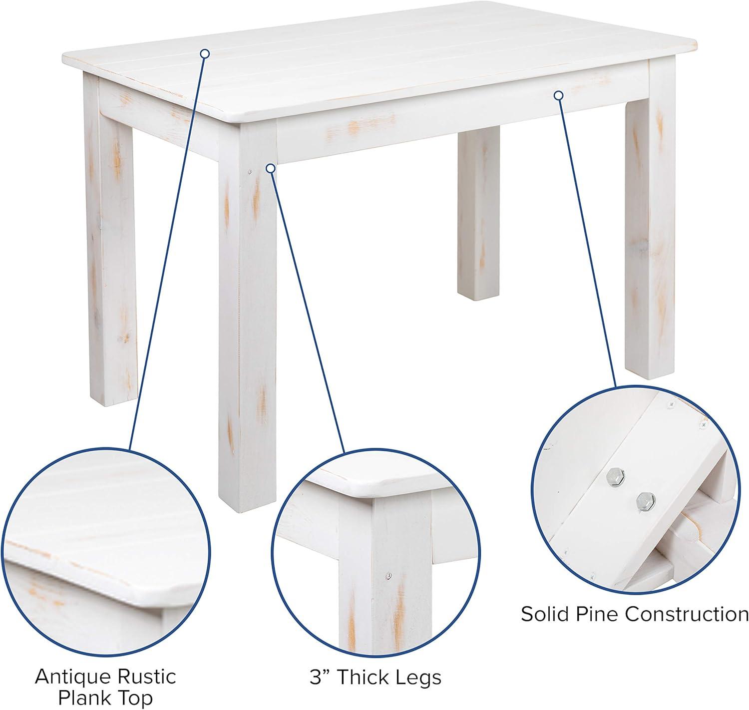 Flash Furniture HERCULES Series 46" x 30" Rectangular Antique Rustic White Solid Pine Farm Dining Table