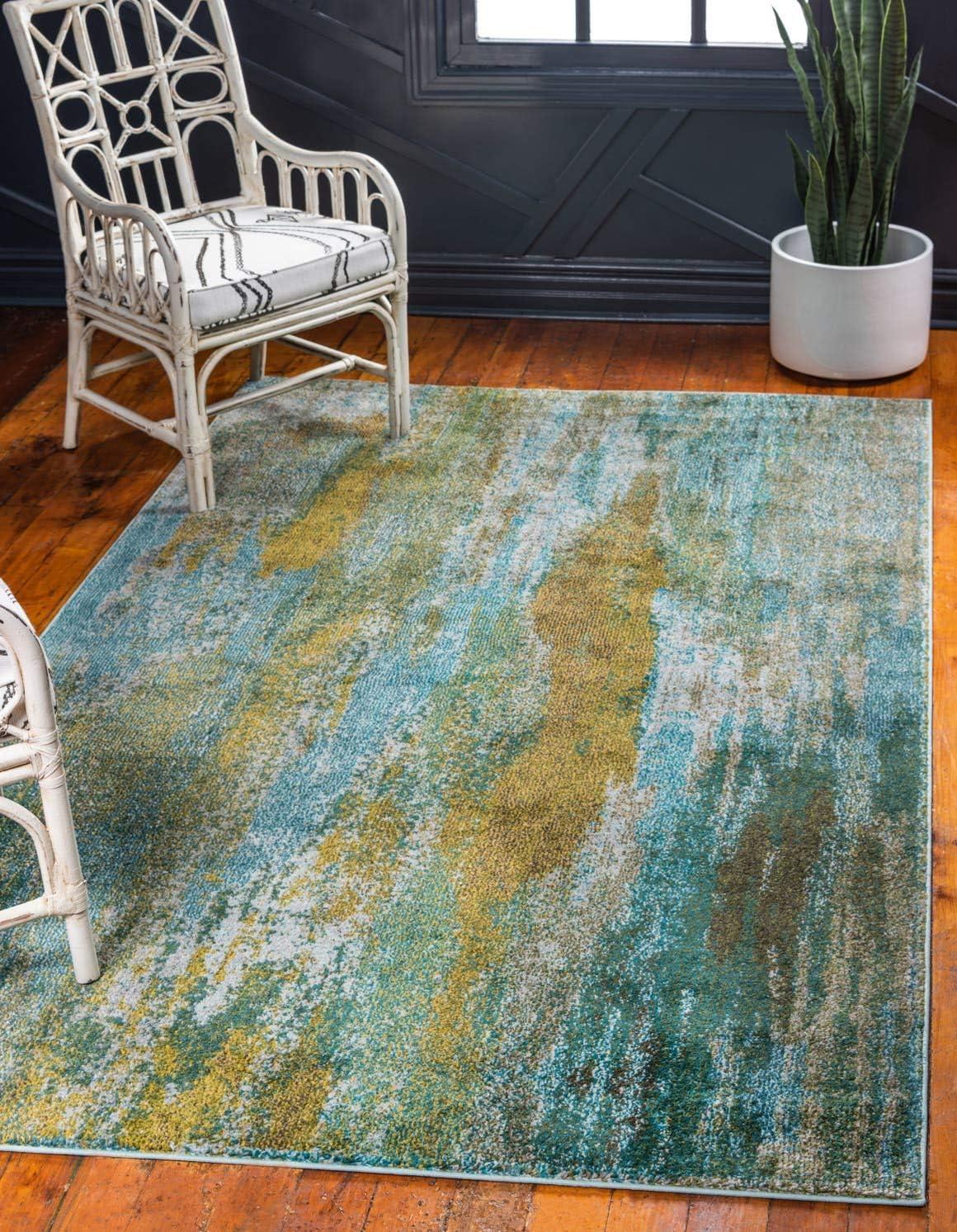 Turquoise Blue 6' x 9' Abstract Synthetic Easy-Care Area Rug