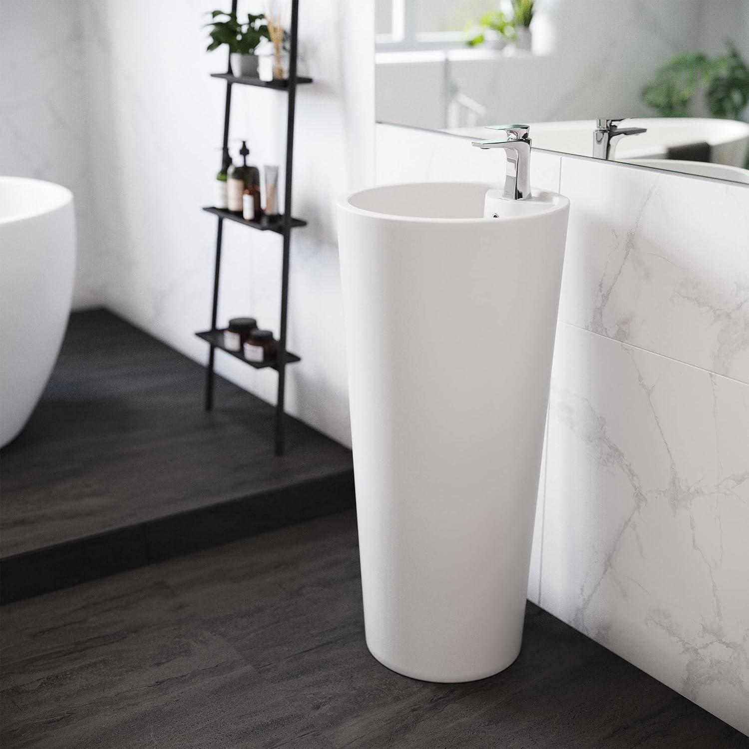 Monaco 33.44" Tall Ceramic Circular Pedestal Bathroom Sink with Overflow